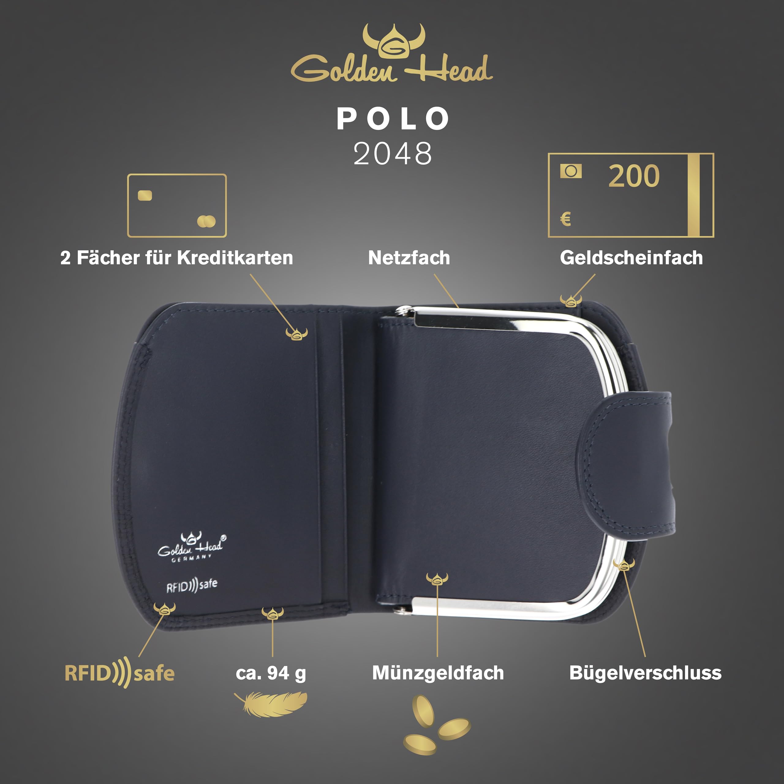 Golden Head Polo 2048 Bügelbörse Marineblau RFID Leder