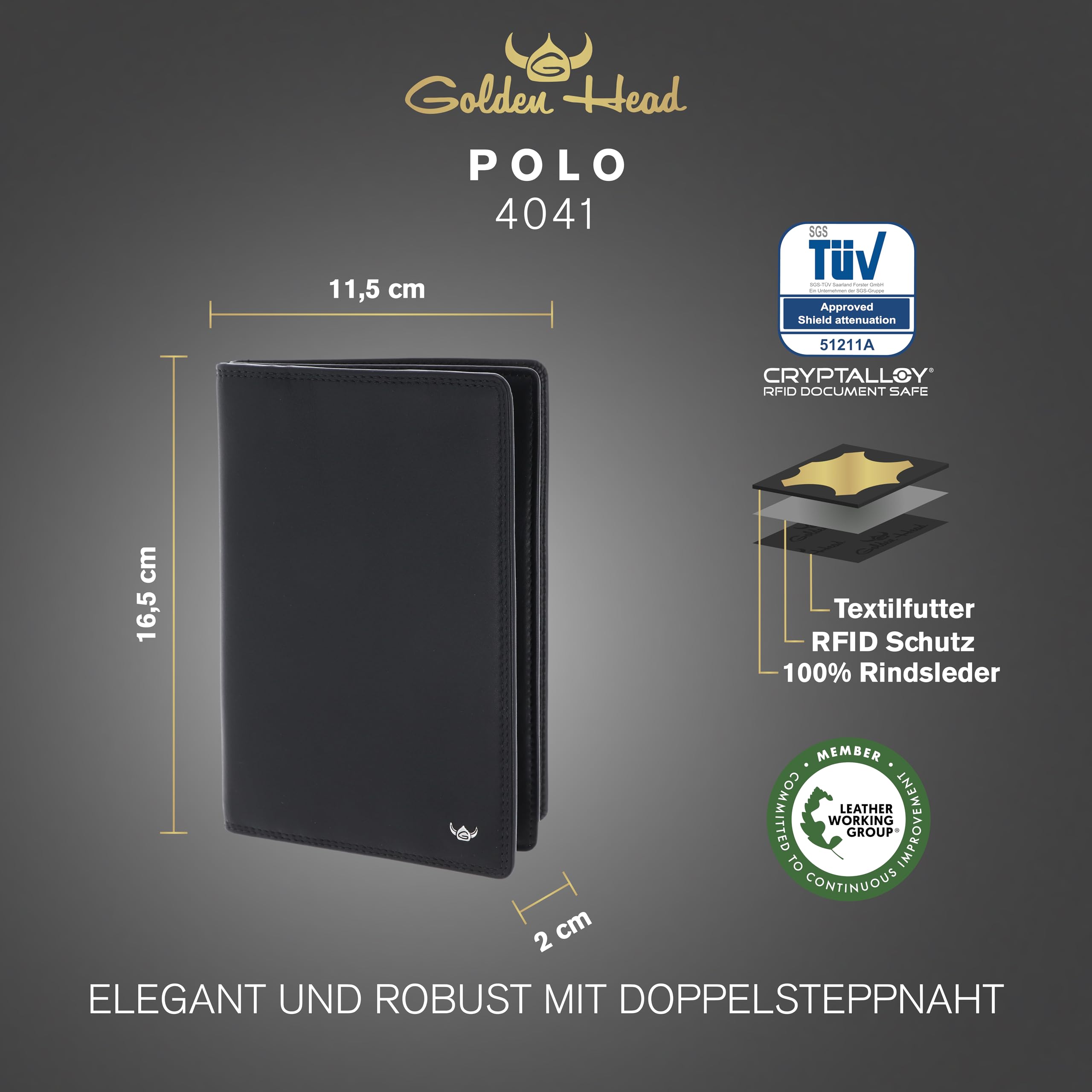 Golden Head Polo 4041 Ausweisetui Schwarz RFID Rindsleder