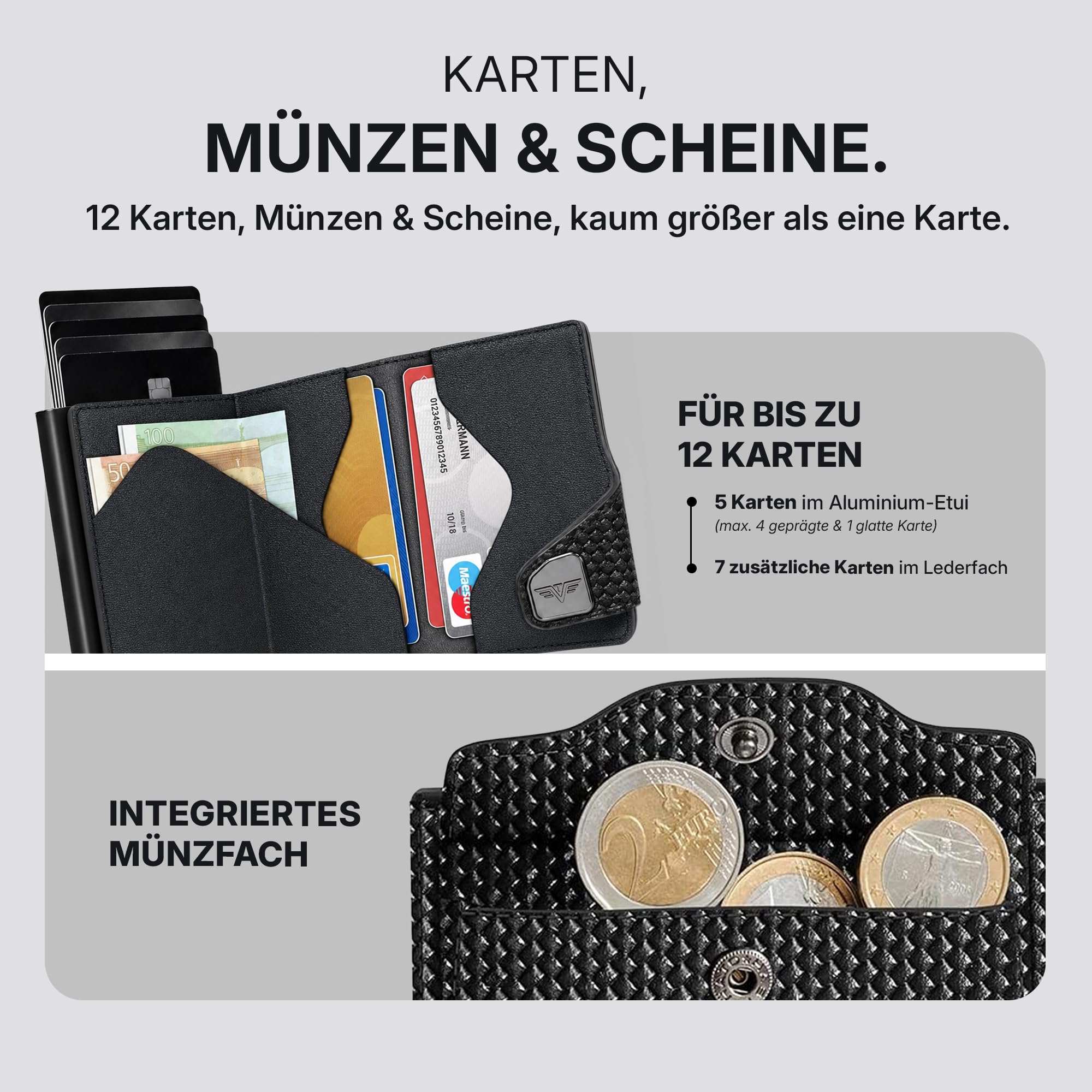 Tru Virtu Coin Pocket Slim Wallet Kartenetui Münzfach RFID Leder