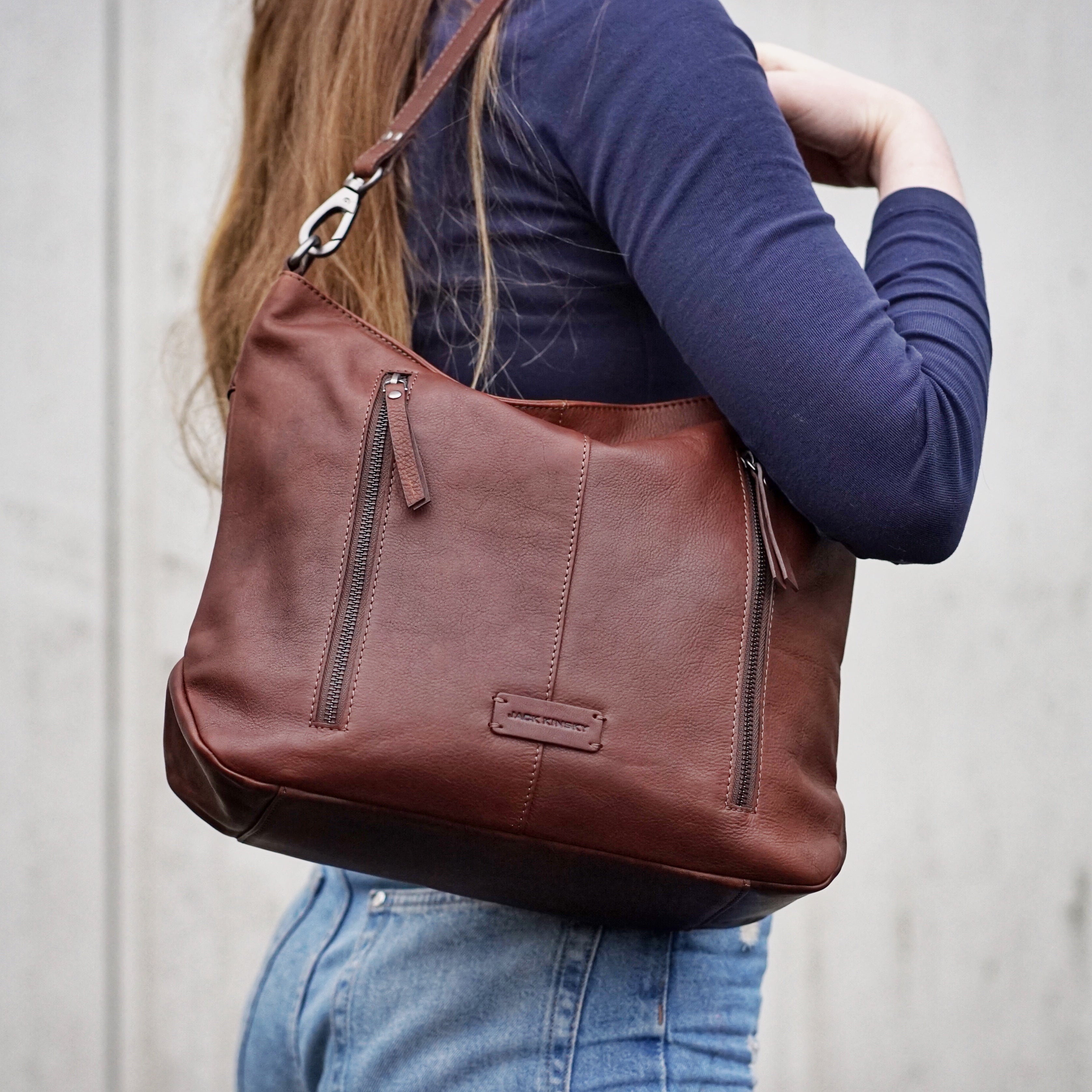 Jack Kinsky Montreal 24N Beuteltasche Cognac Rindleder