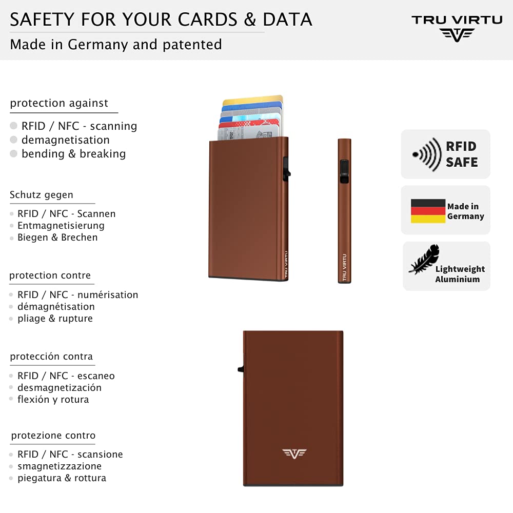 Tru Virtu Credit Card Case Click Slide Brown Aluminium