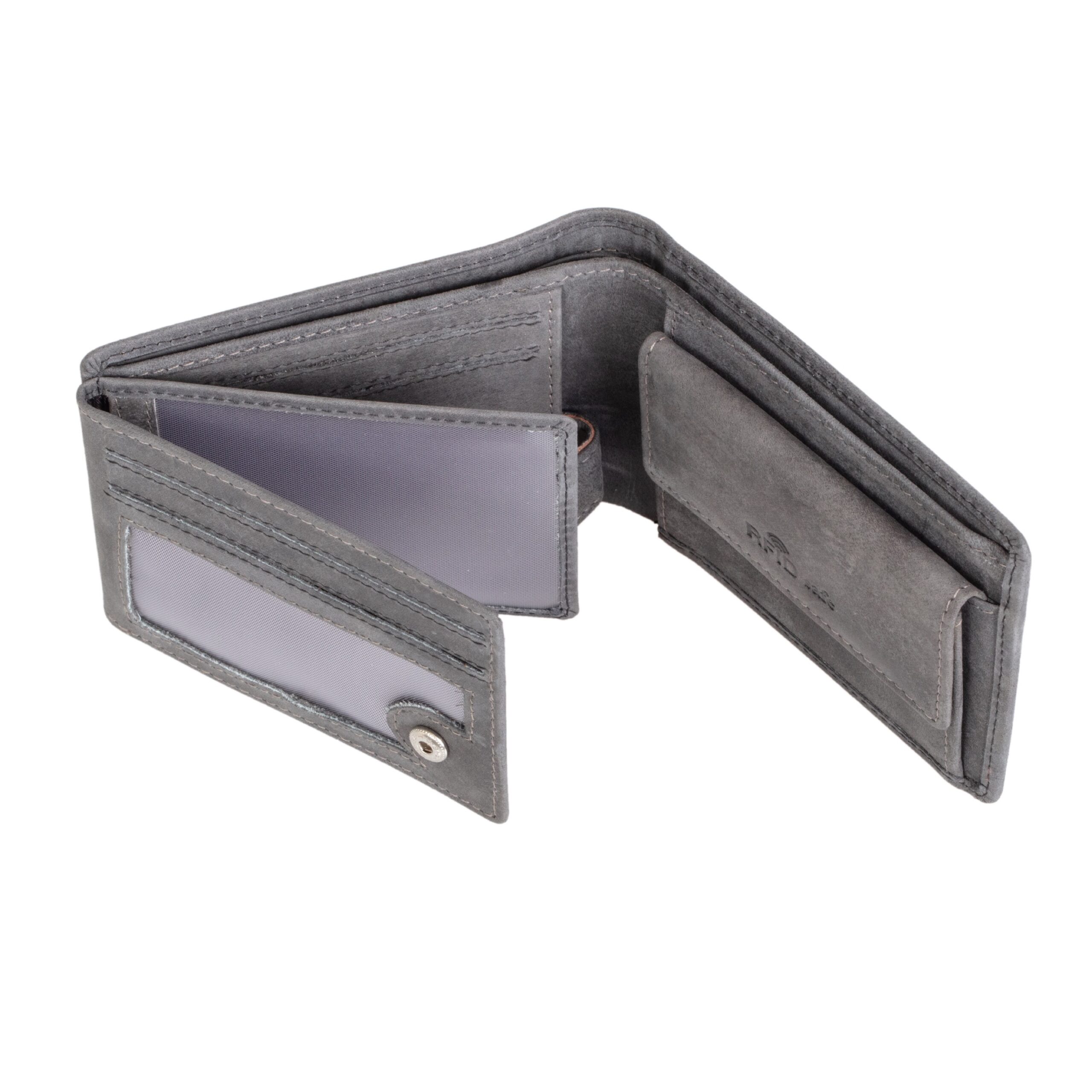 Alumaxx Mini Geldbörse Querformat RFID grau Leder Münzfach