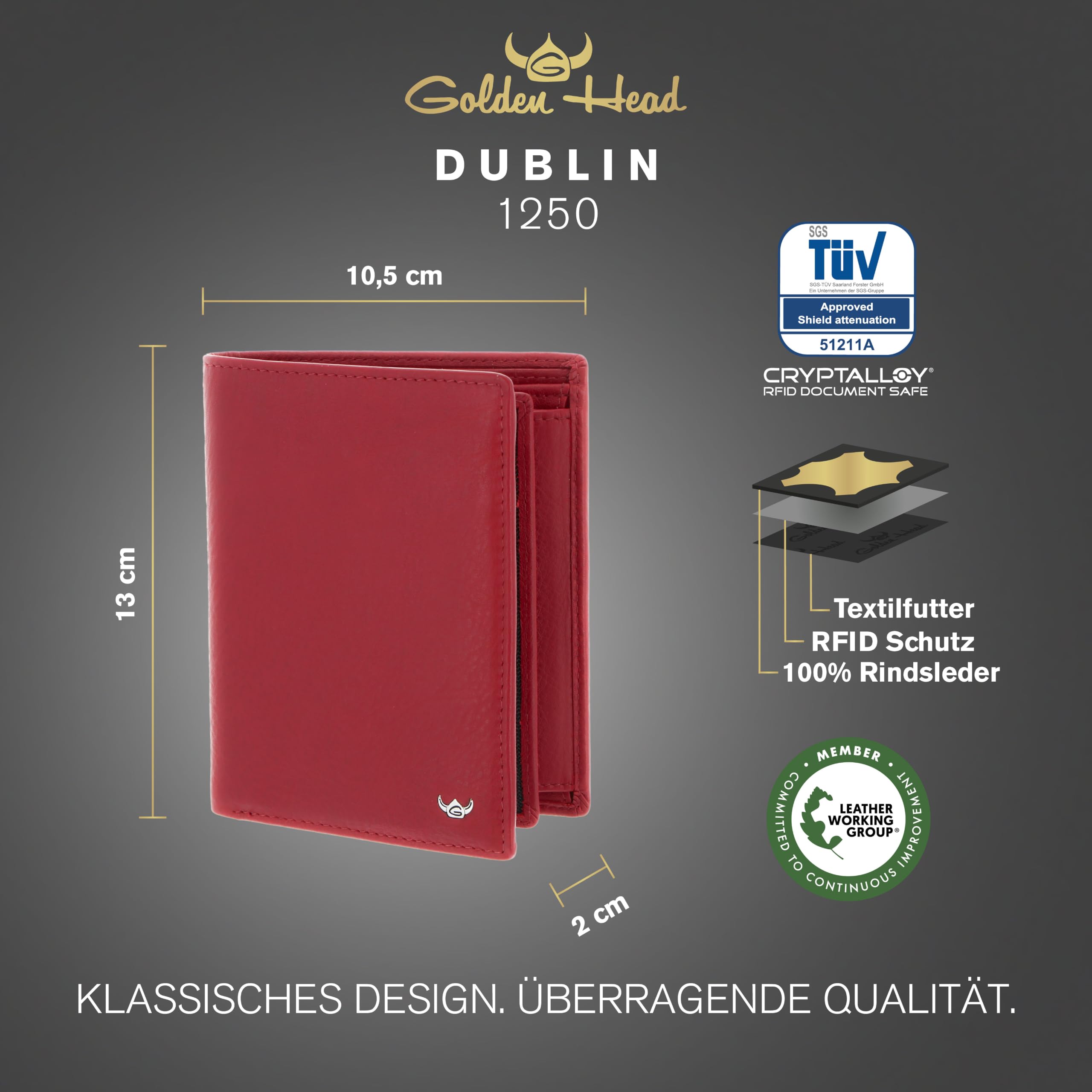 Golden Head Polo 1250 Geldbörse Rot RFID Rindsleder