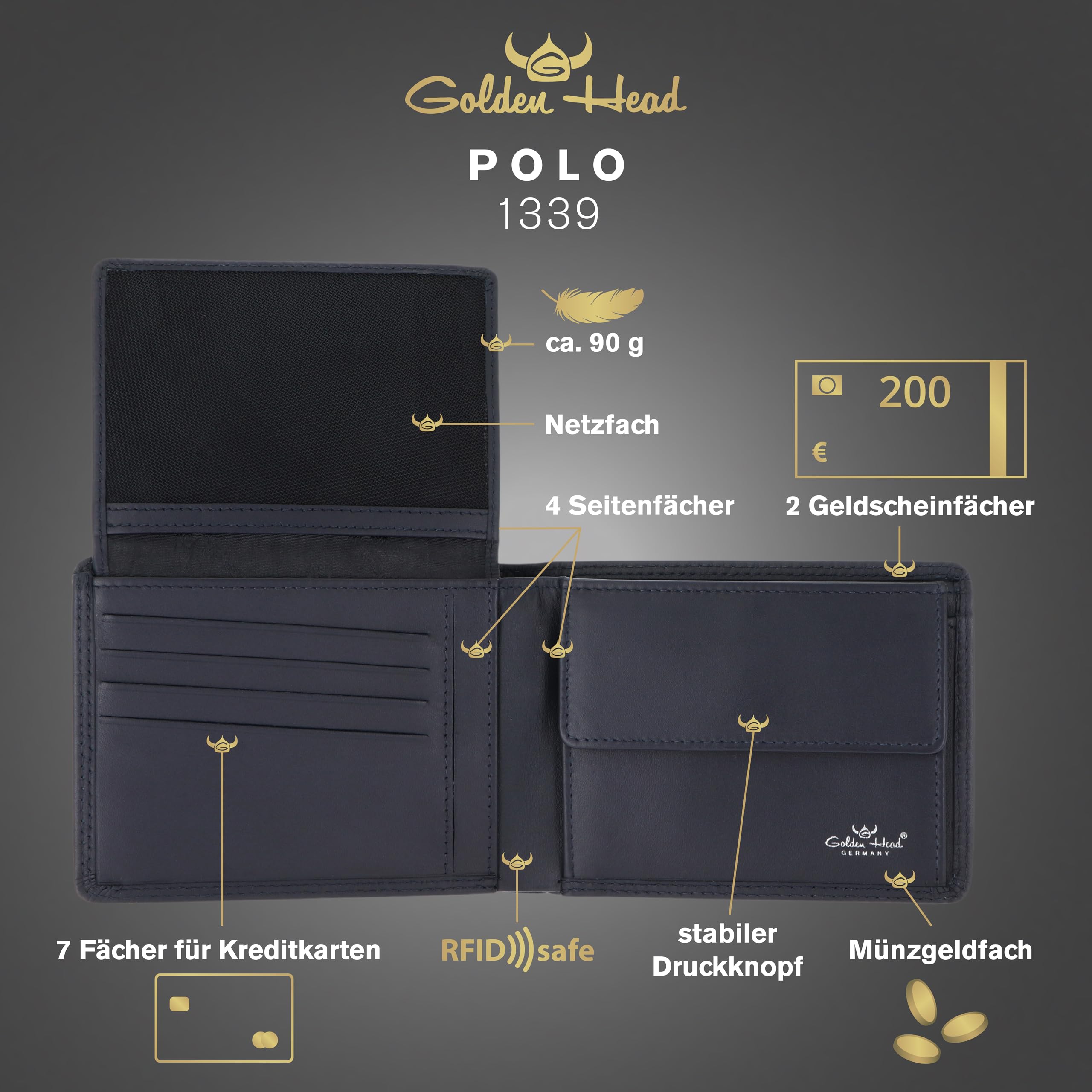 Golden Head Polo 1339 Geldbörse Marineblau RFID Leder