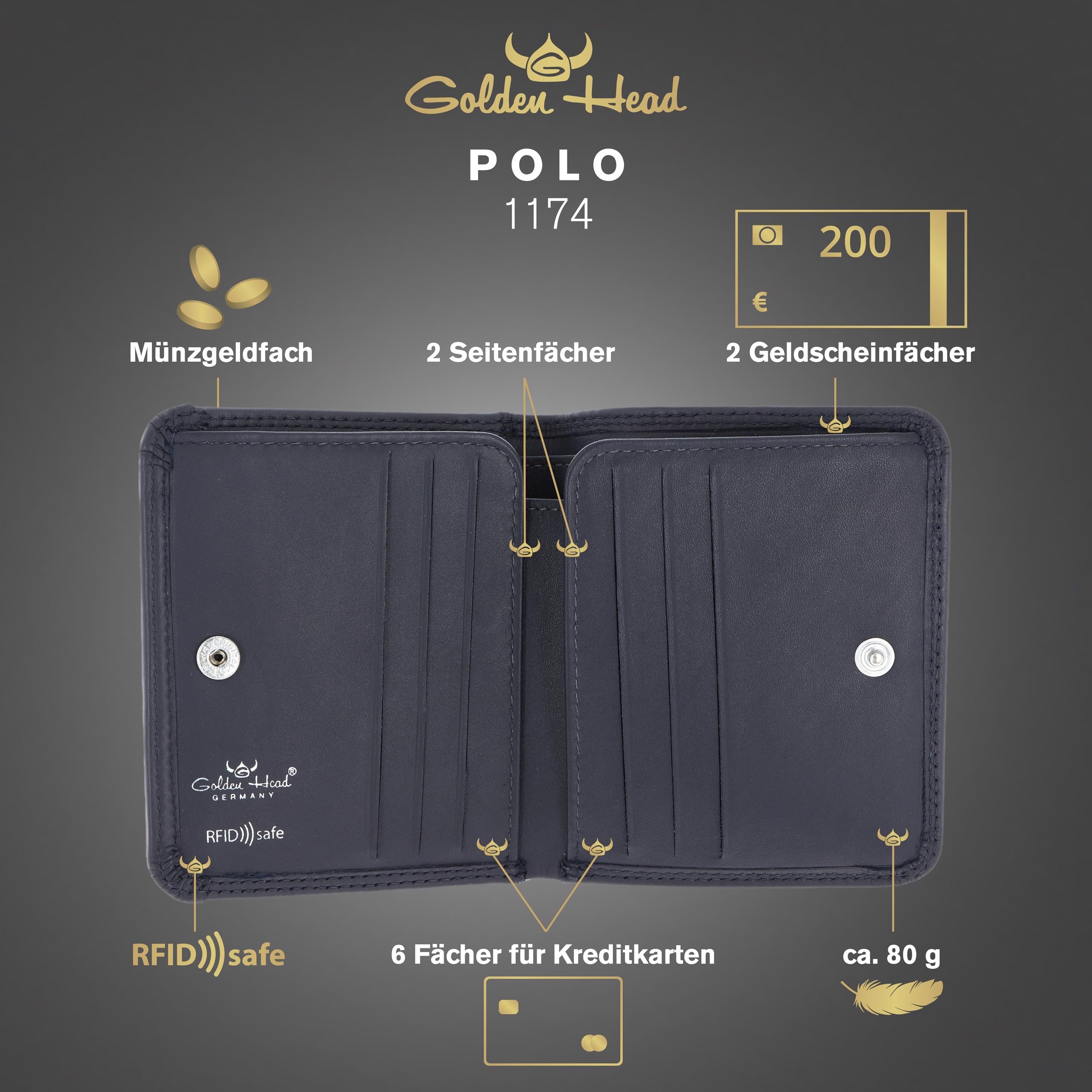 Golden Head Polo 1174 Überschlagbörse marineblau Rindsleder