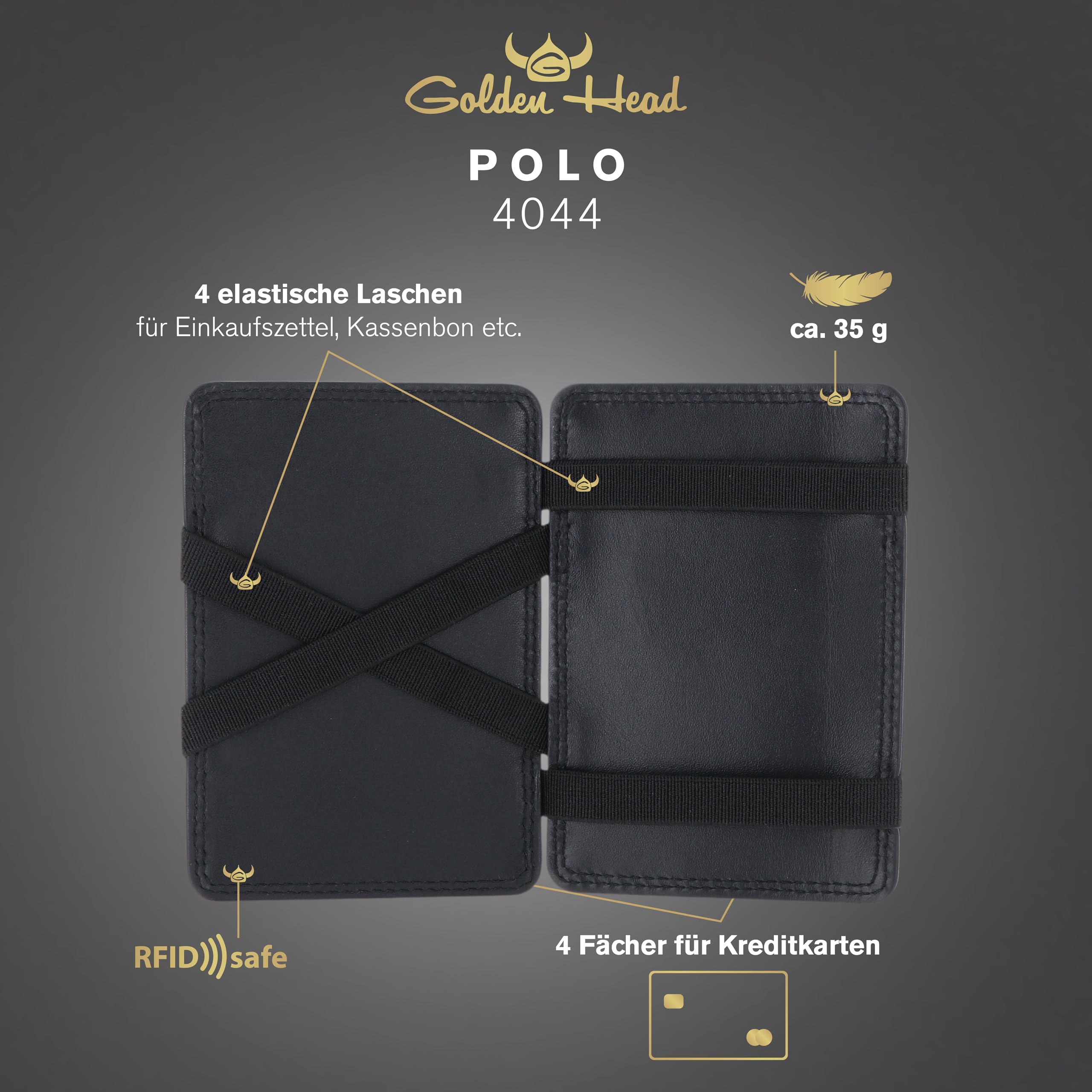 Golden Head Polo 4044 Kartenhalter Schwarz RFID Wunder-Börse