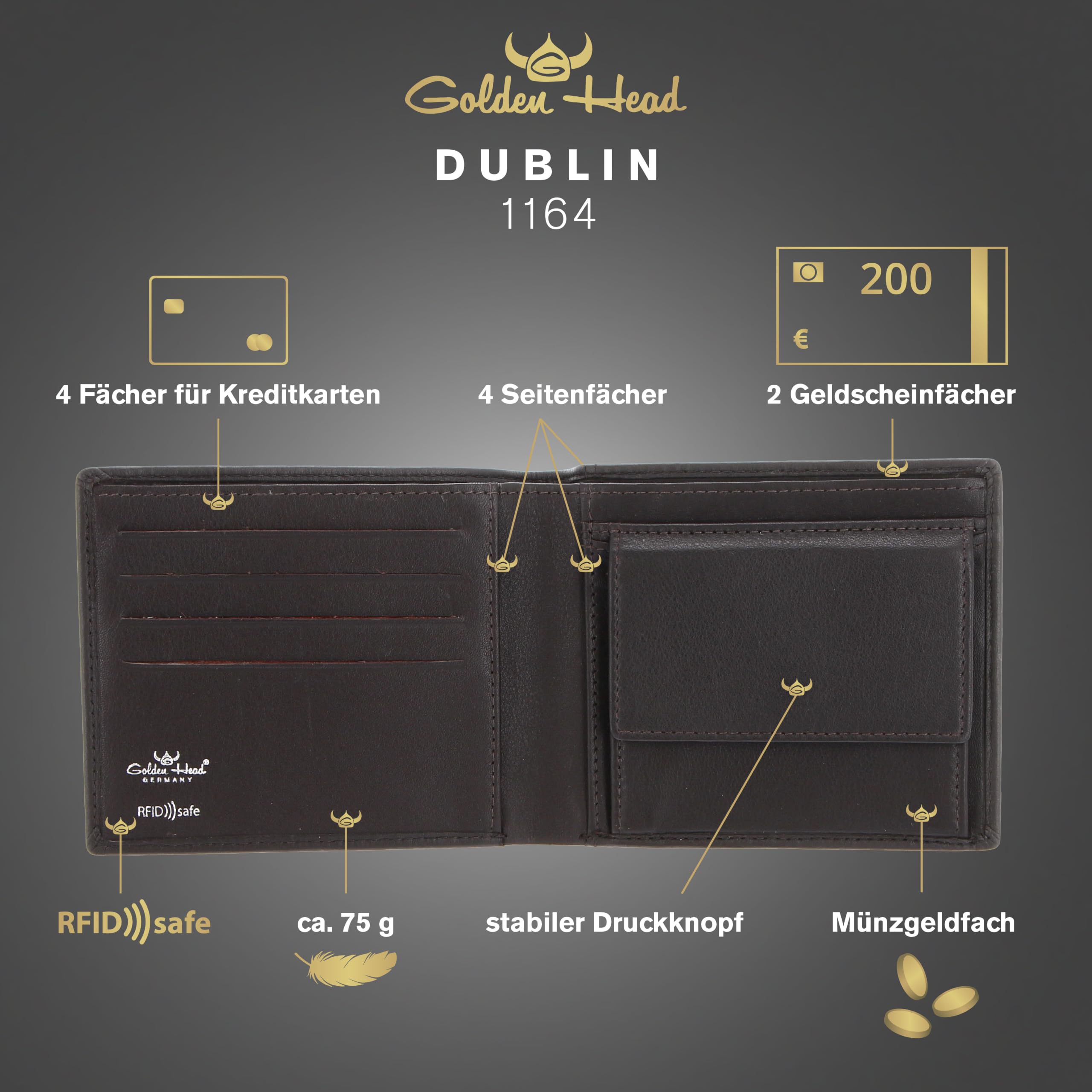 Golden Head Polo Dublin 1164 Geldbörse Braun RFID