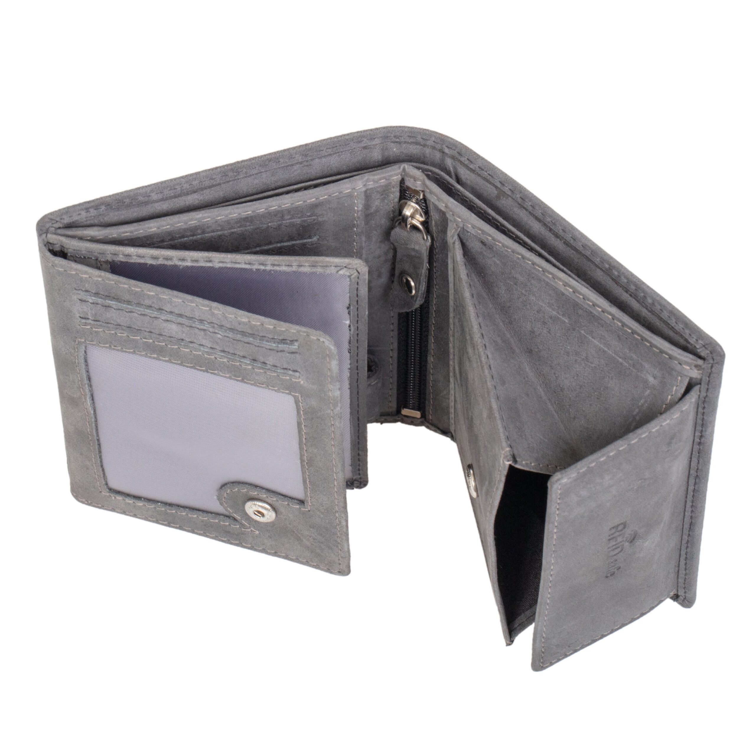 Alumaxx Hochformat RFID Geldbörse Grau Leder 7 Kartenfächer