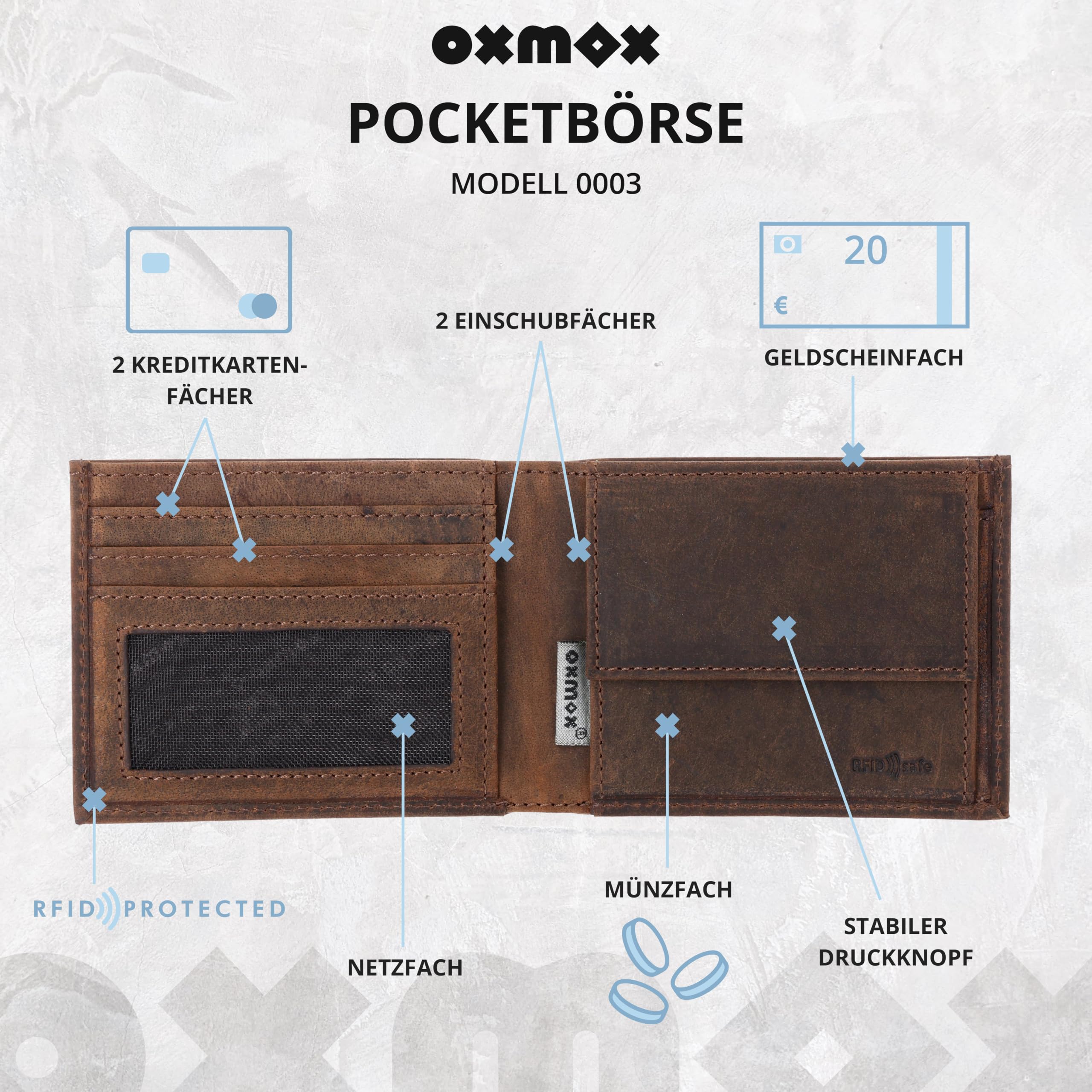 Oxmox Leather Jumping Jack 2.0 Geldbörse Dunkelbraun Vintage RFID