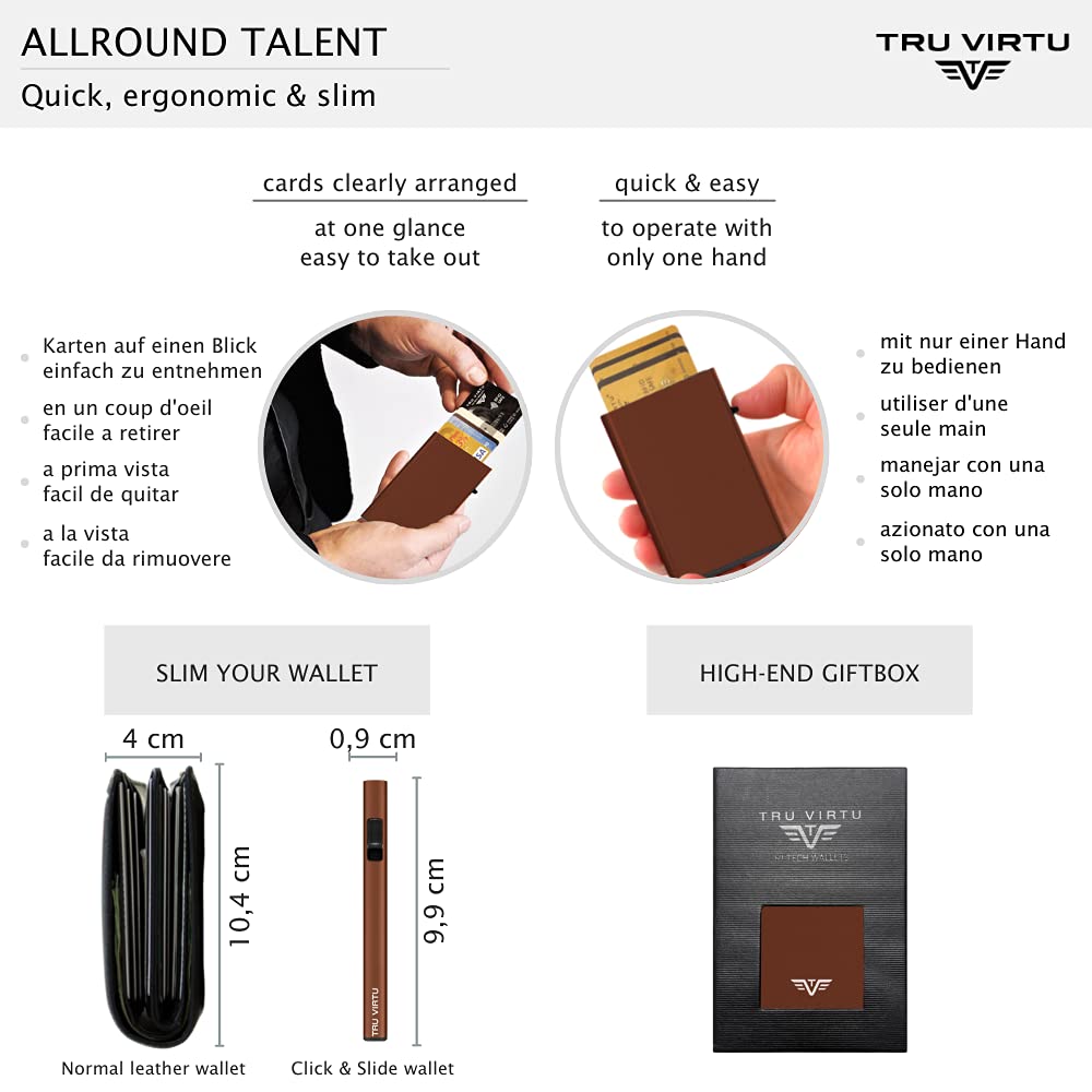 Tru Virtu Credit Card Case Click Slide Brown Aluminium