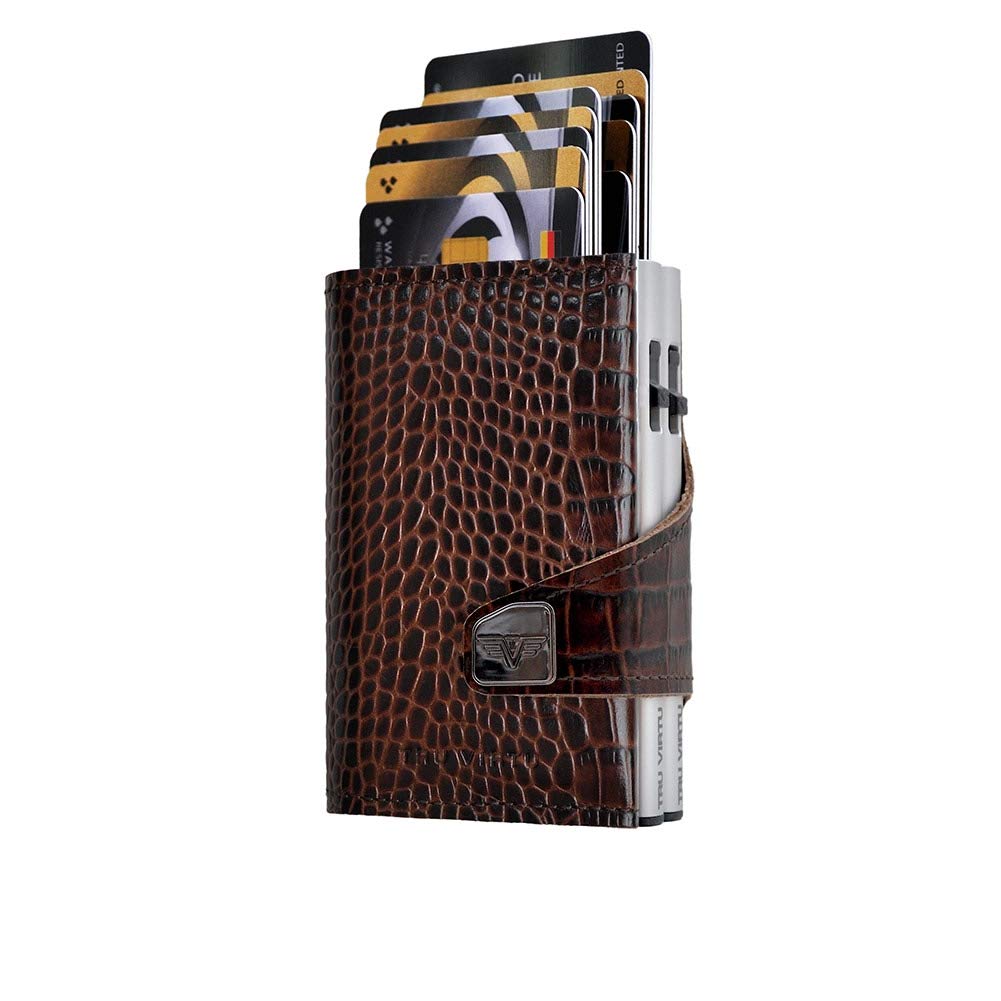 Tru Virtu Double Wallet Kartenetui Croco Brown Slim RFID Leder