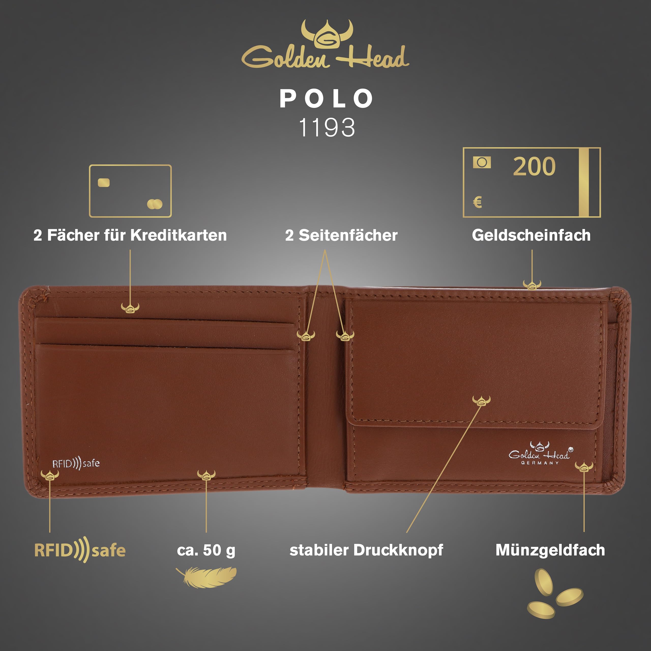 Golden Head Polo 1193 Geldbörse Cognac RFID Mini