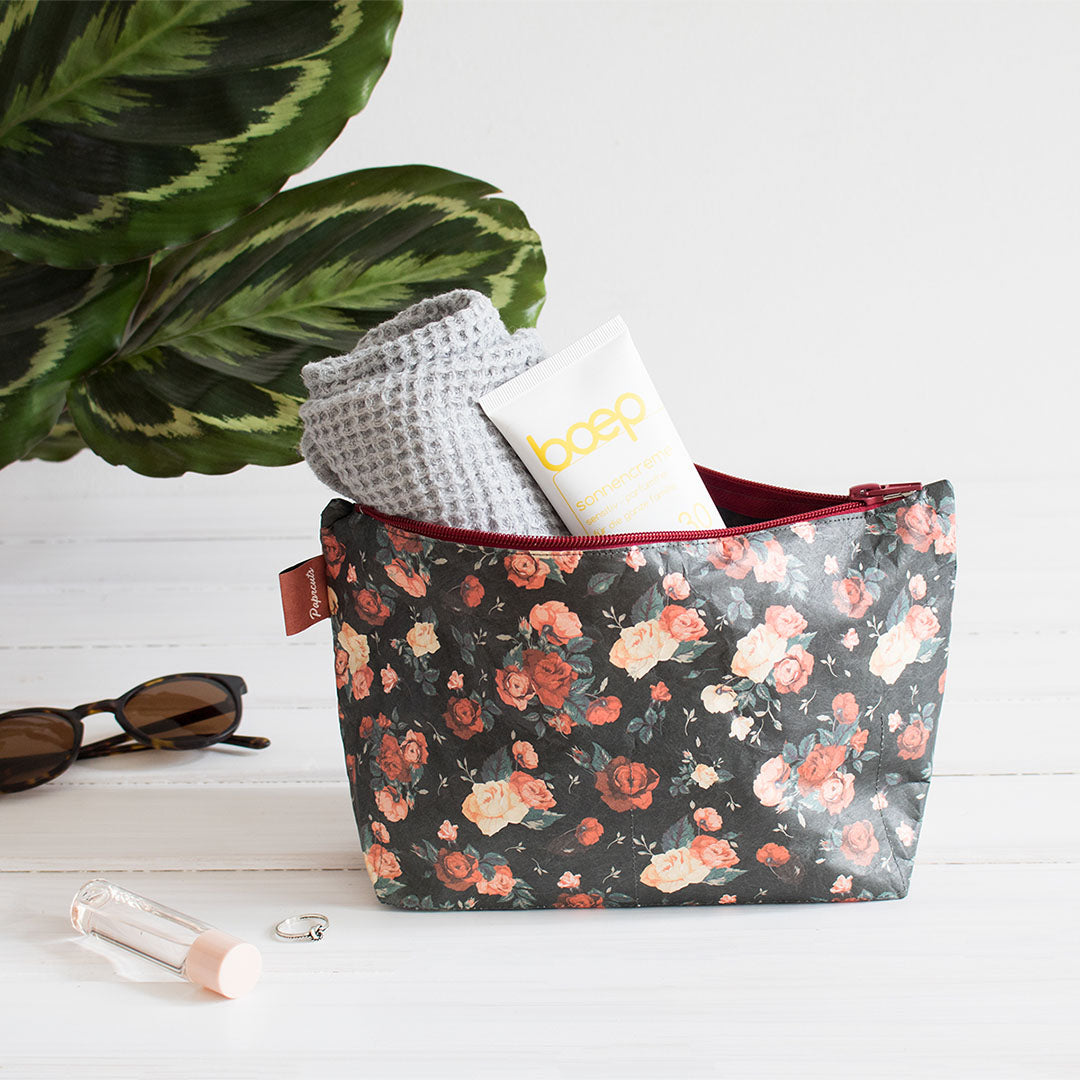Paprcuts Kulturbeutel Flowers Waschtasche Blumen schwarz 28cm