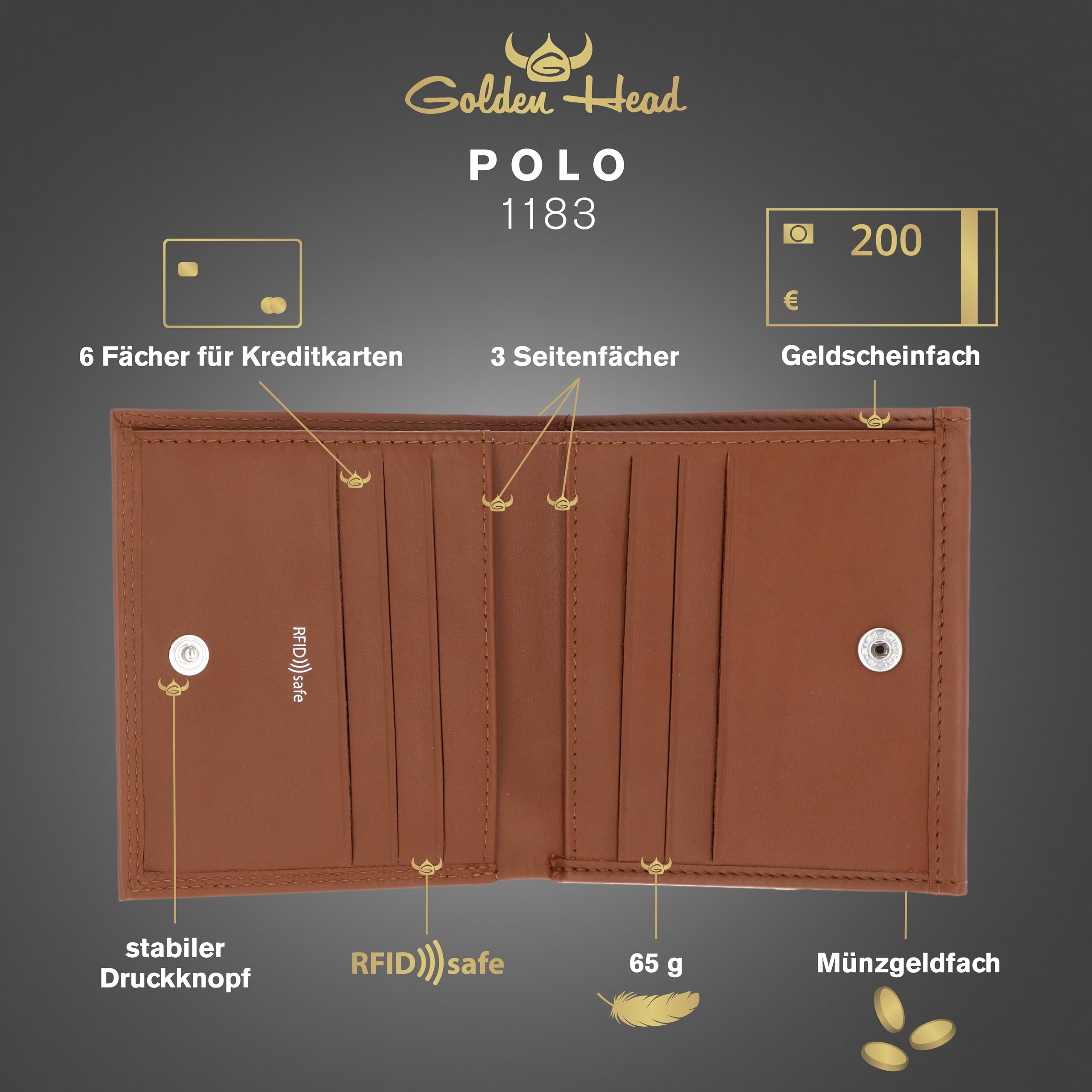 Golden Head Polo 1183 Geldbörse Cognac RFID Klein