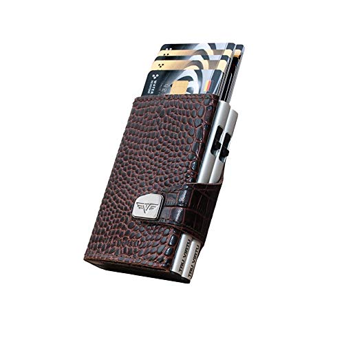 Tru Virtu Double Wallet Kartenetui Croco Brown Slim RFID Leder