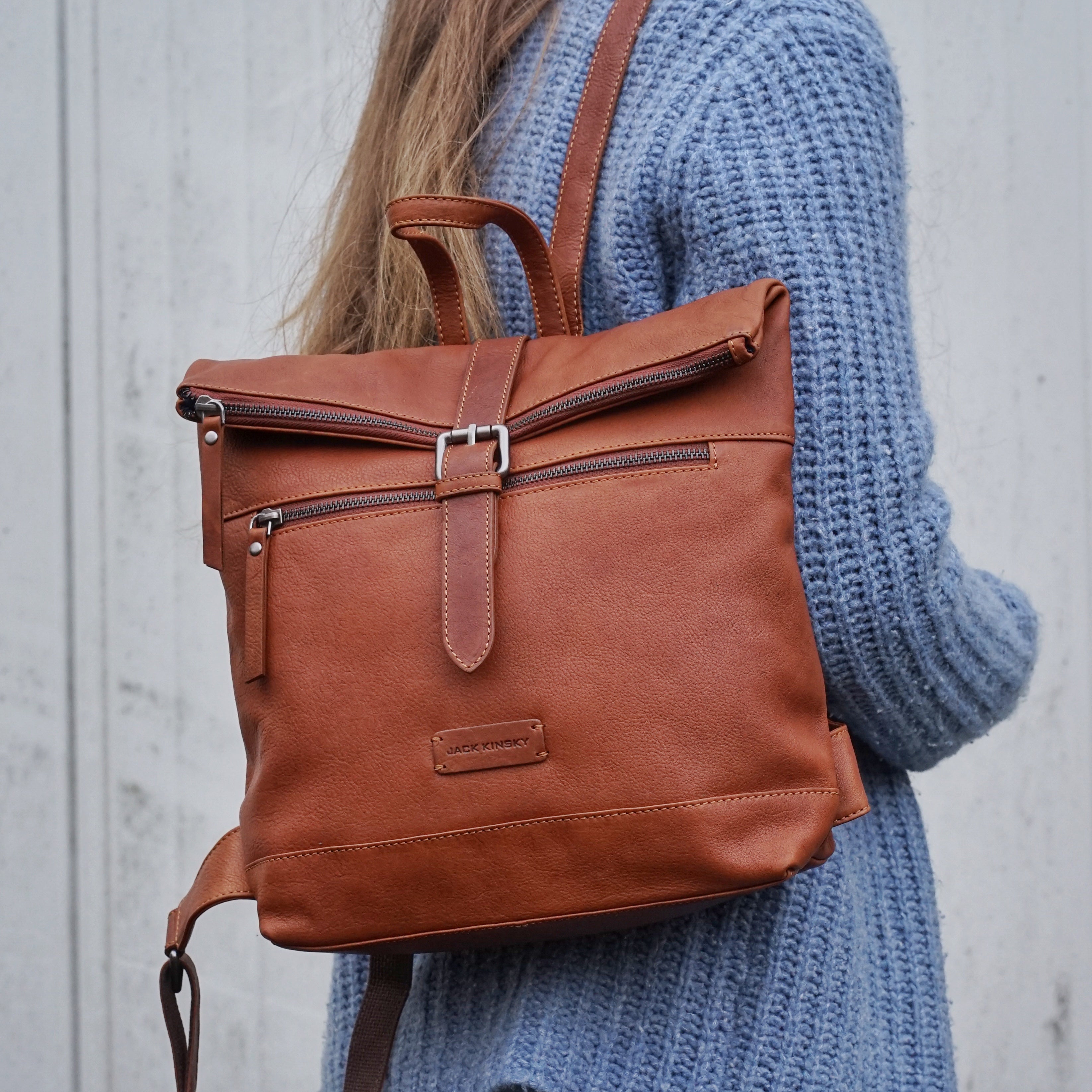 Jack Kinsky Montreal 26N Rucksack Cognac Rindsleder