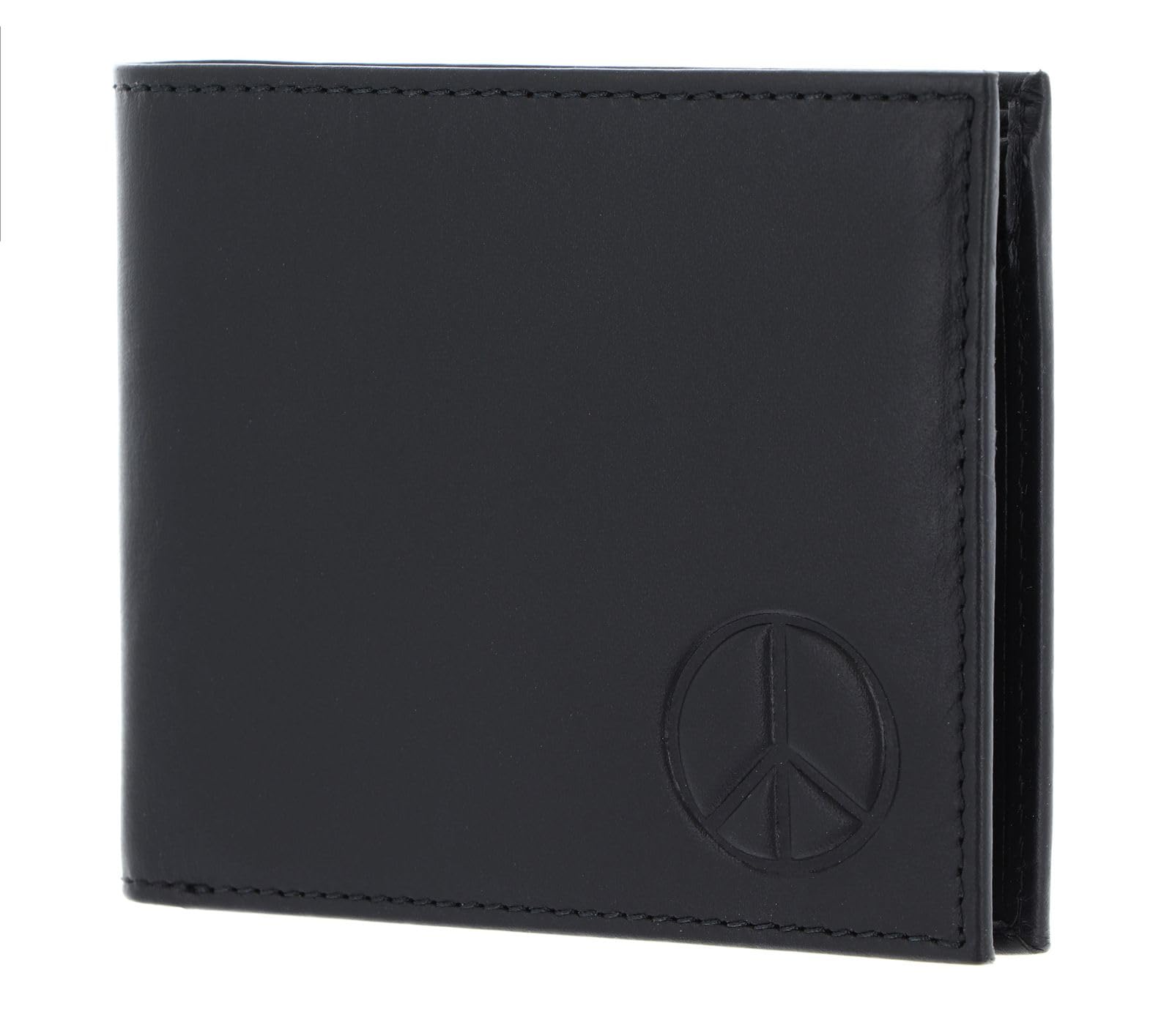 oxmox Leather Querscheinbörse Peace Schwarz RFID Leder
