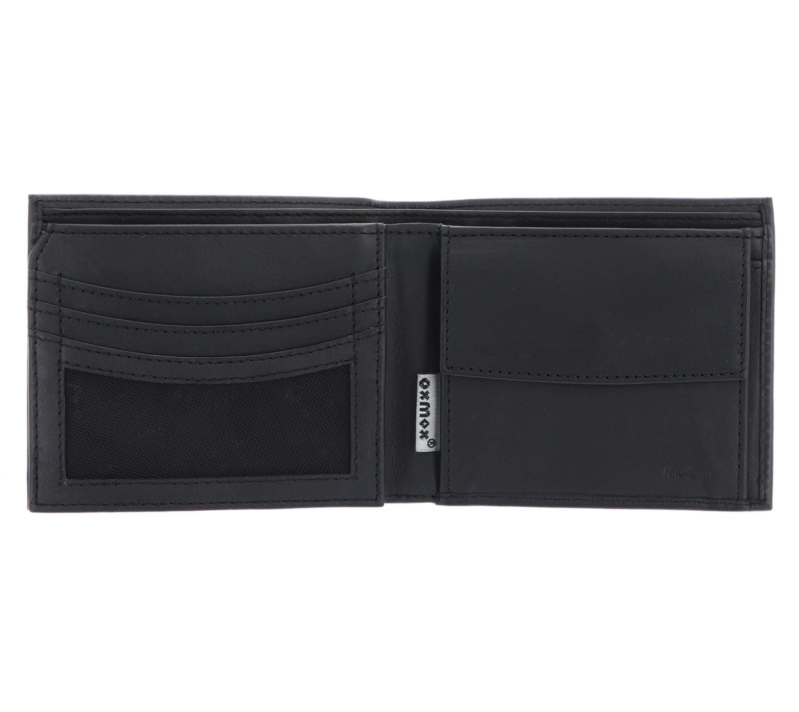 oxmox Leather Querscheinbörse Peace Schwarz RFID Leder