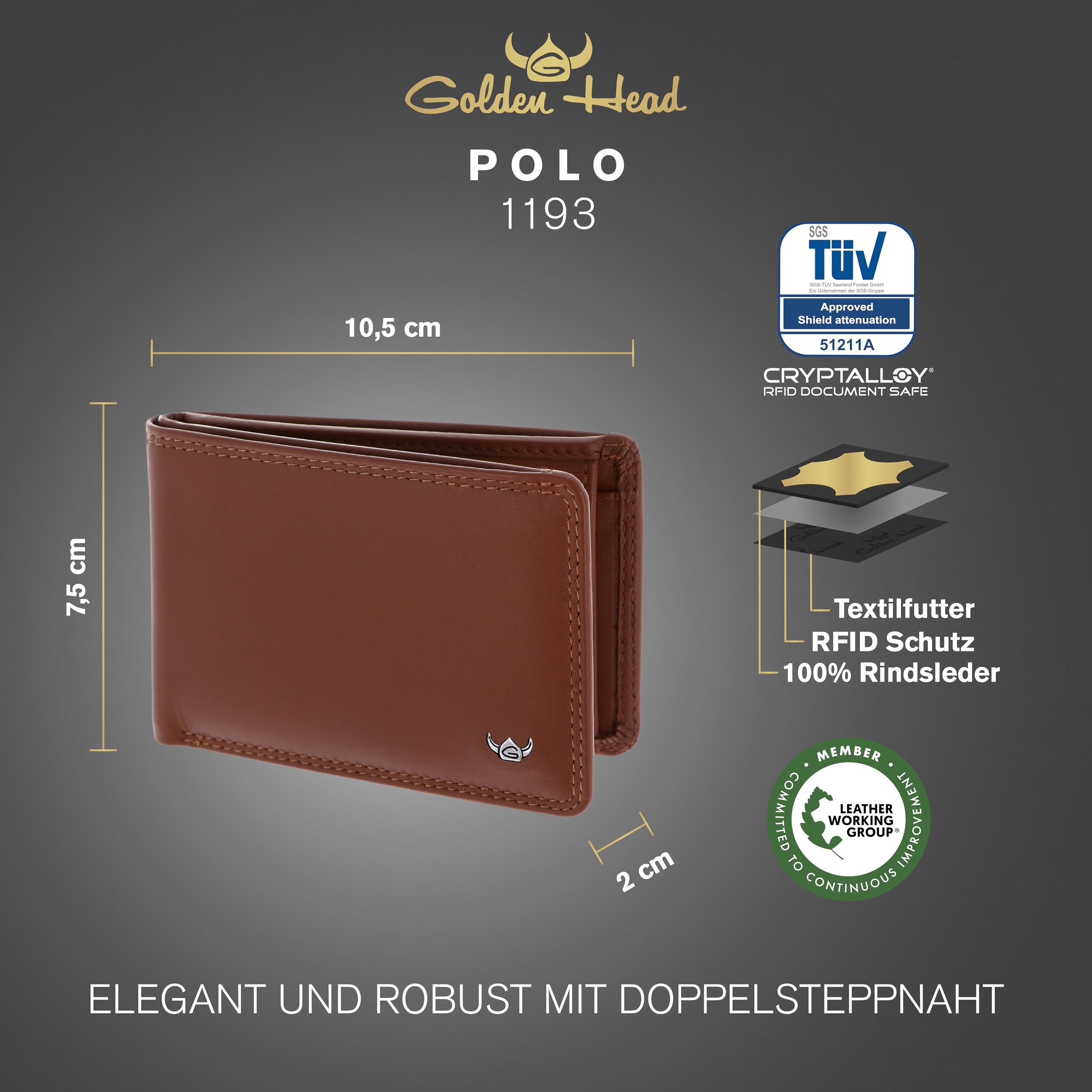 Golden Head Polo 1193 Geldbörse Cognac RFID Mini