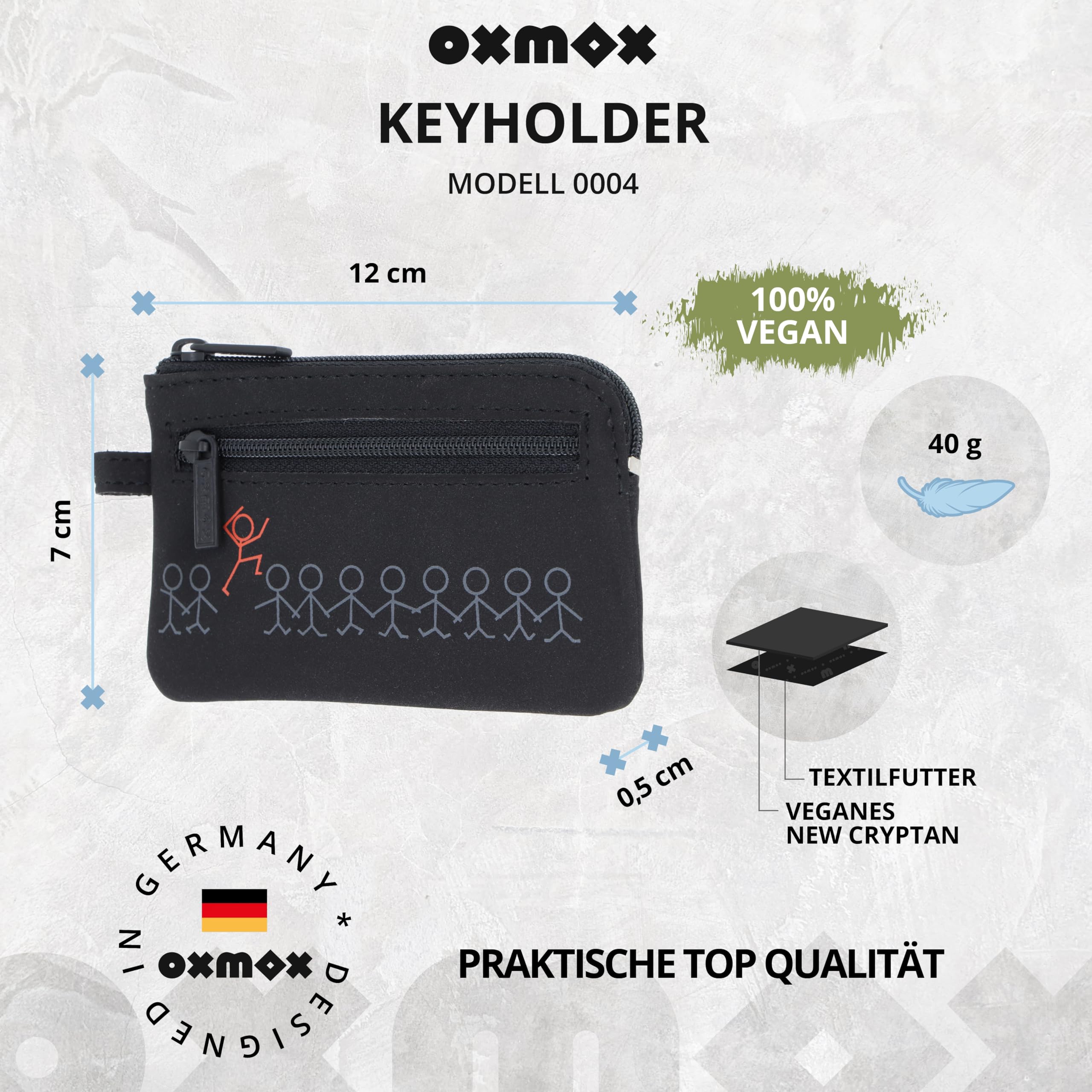oxmox New Cryptan Keyholder Schlüsselmäppchen Jumping Jack Grey Black