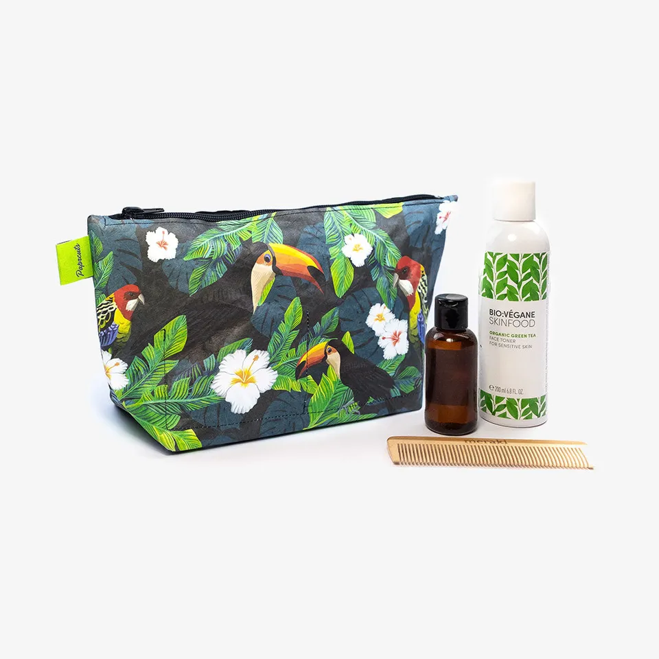 Paprcuts Tucano & Parrot Kulturbeutel Schwarz Tyvek vegan leicht