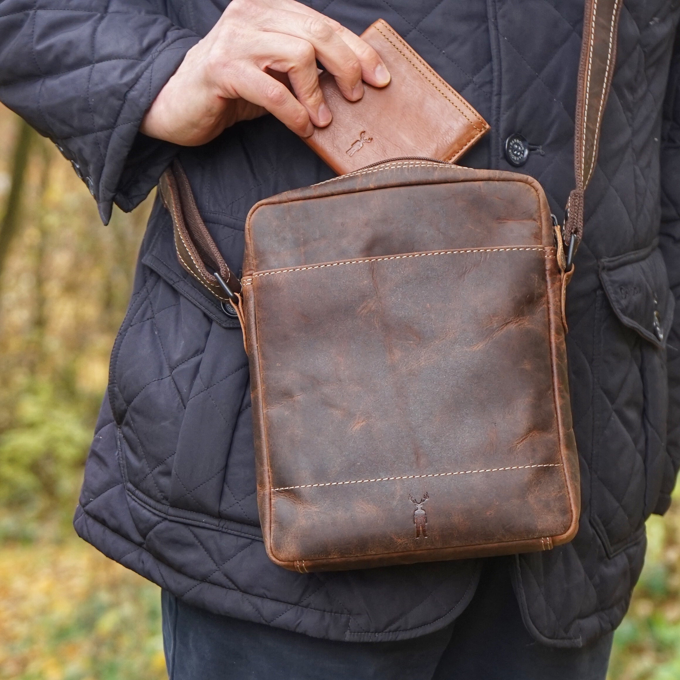 Jack Kinsky Baltimore 2 Umhängetasche Rindleder Cognac