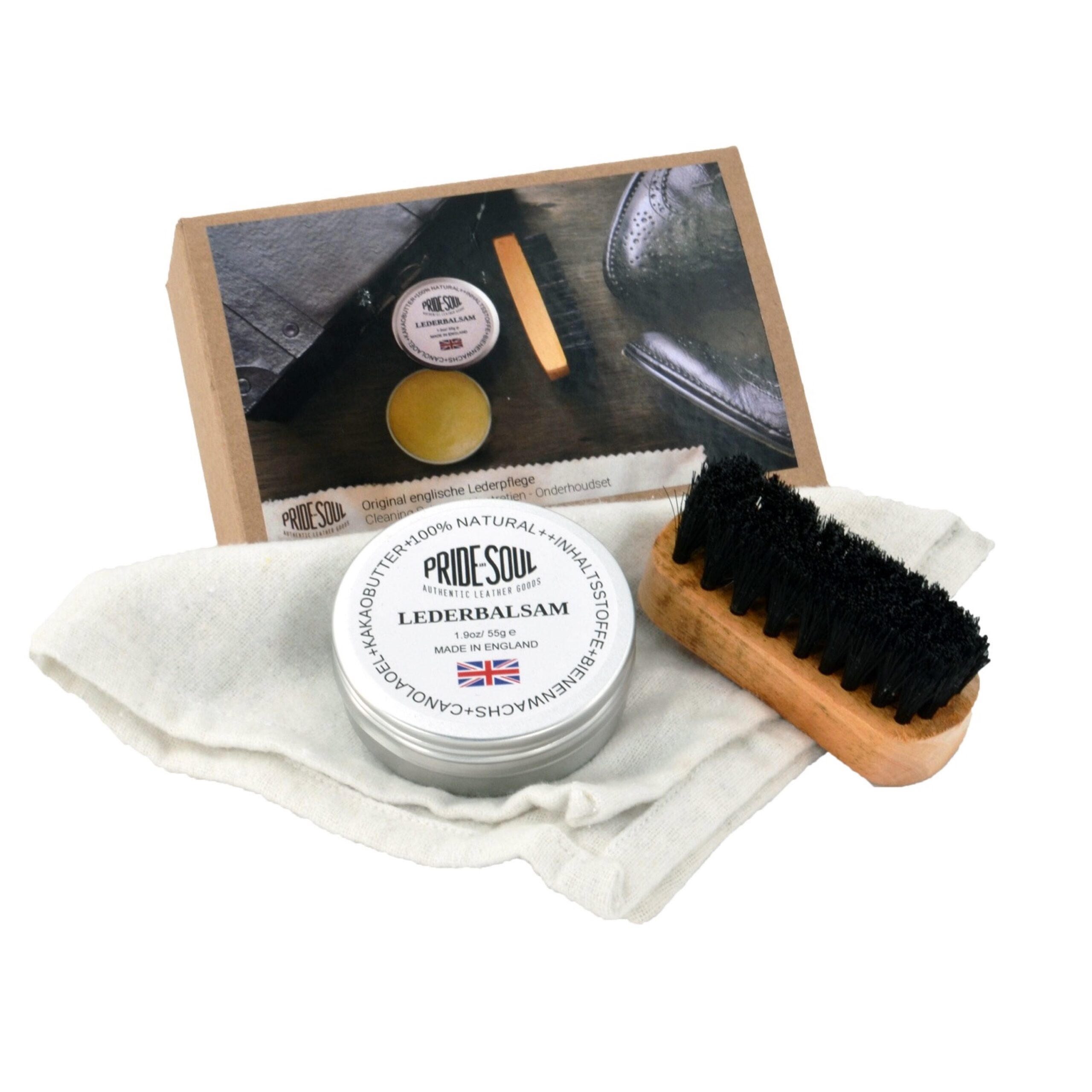 Alumaxx Lederpflegeset 3-teilig Balsam Bürste Tuch