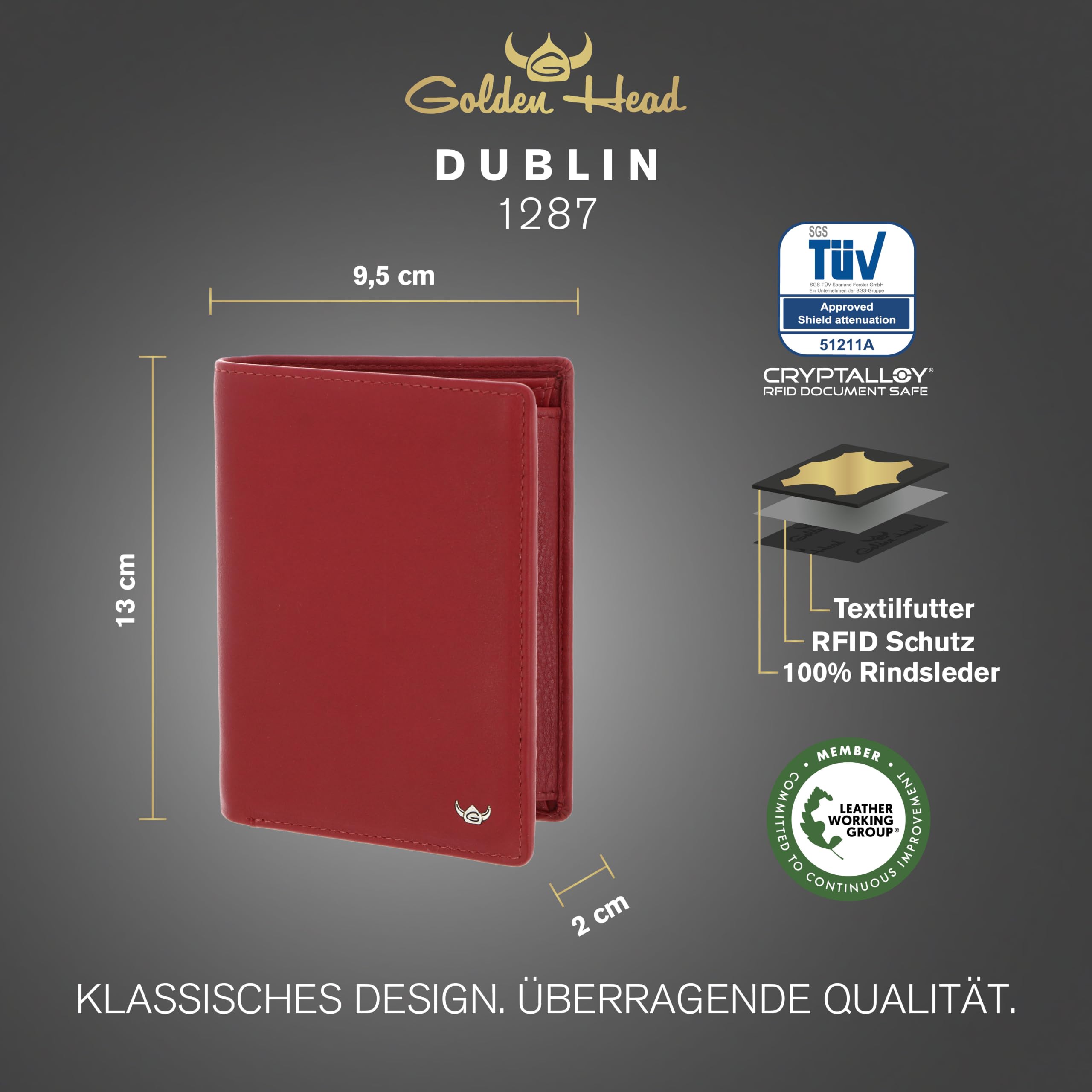 Golden Head Polo 1287 Geldbörse Rot RFID Rindsleder