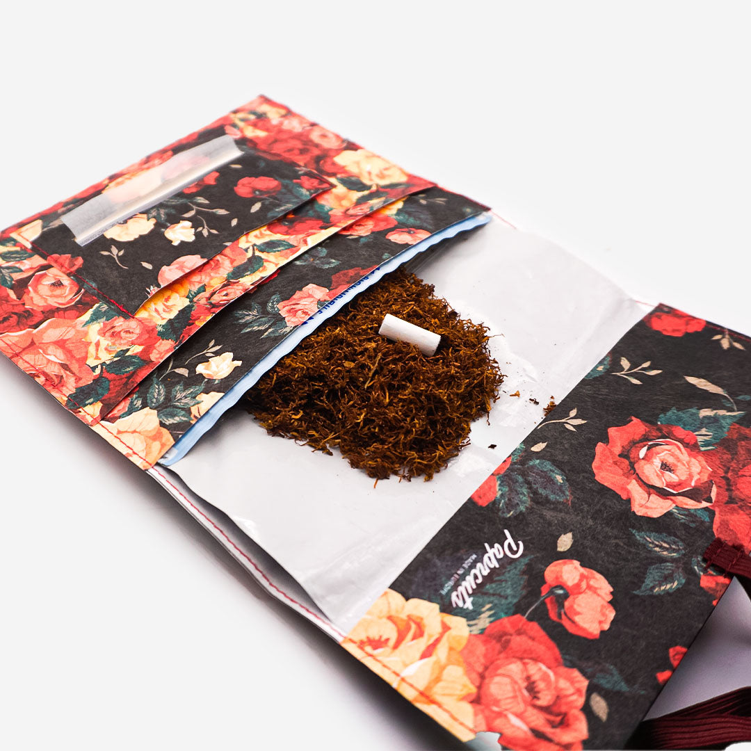 Paprcuts Tabakbeutel Flowers Tabaktasche schwarz-rot vegan