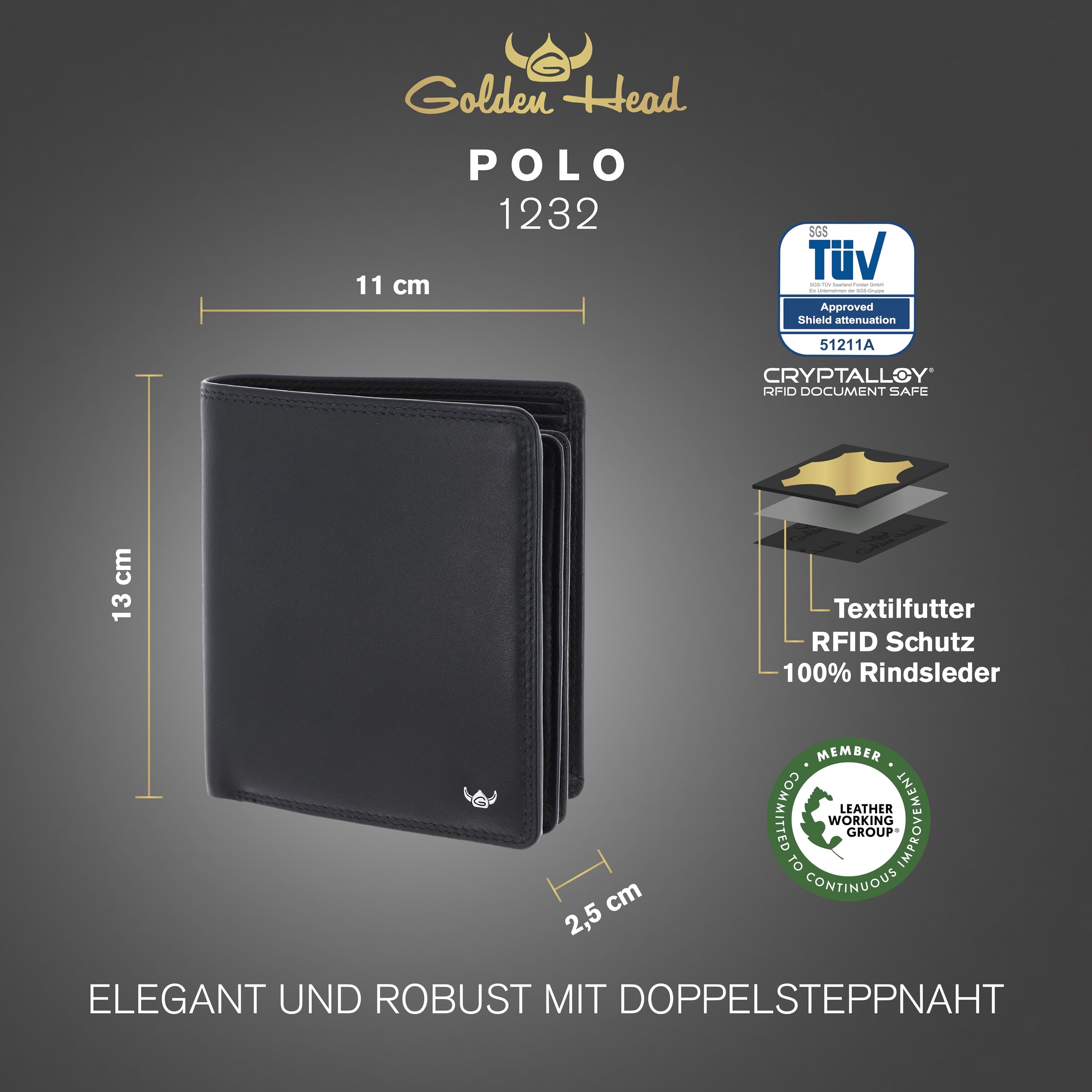 Golden Head Polo Kombischeintasche 1232 Geldbörse Schwarz RFID