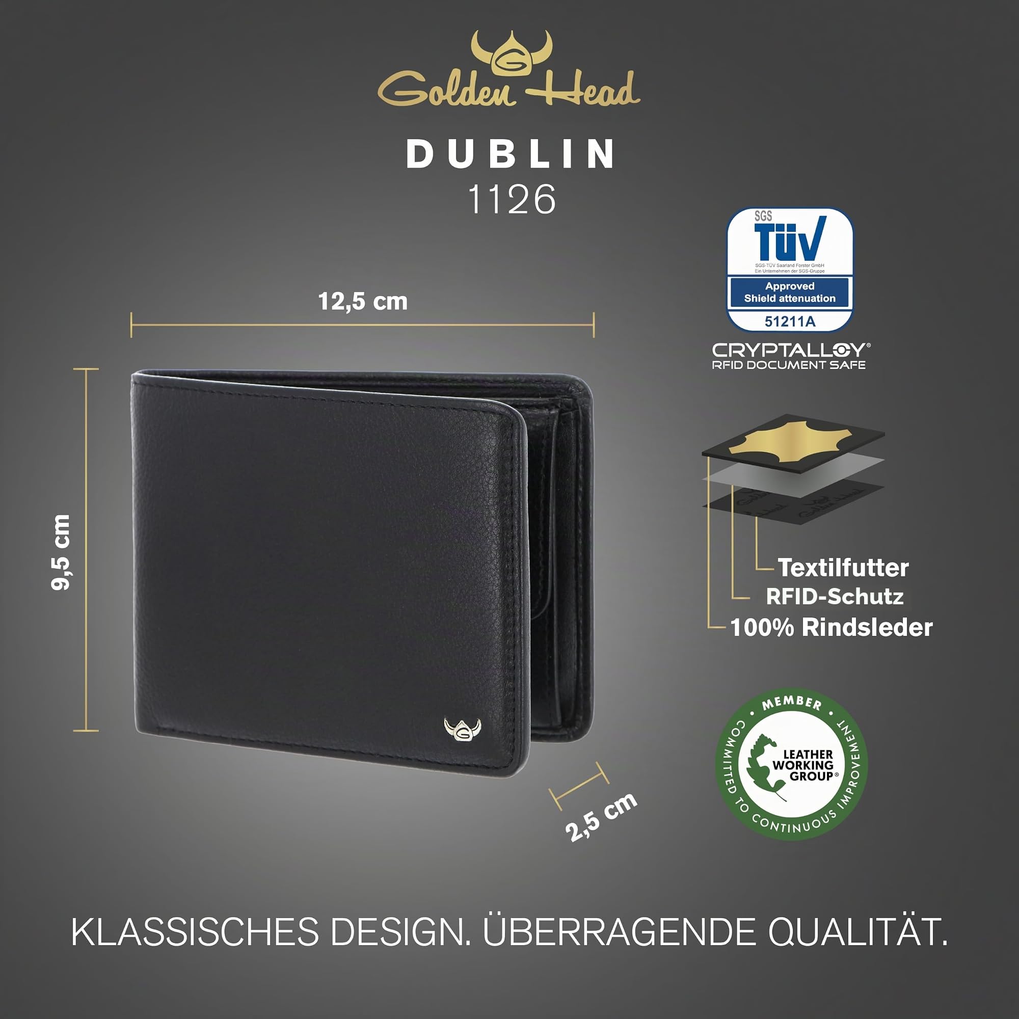 Golden Head Polo Dublin 1126 Scheintasche Schwarz RFID