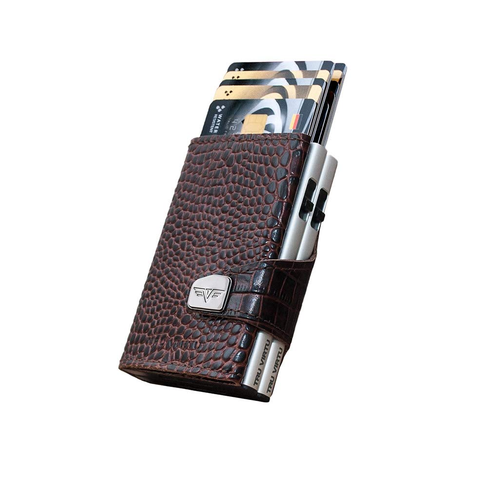 Tru Virtu Double Wallet Kartenetui Croco Brown Slim RFID Leder