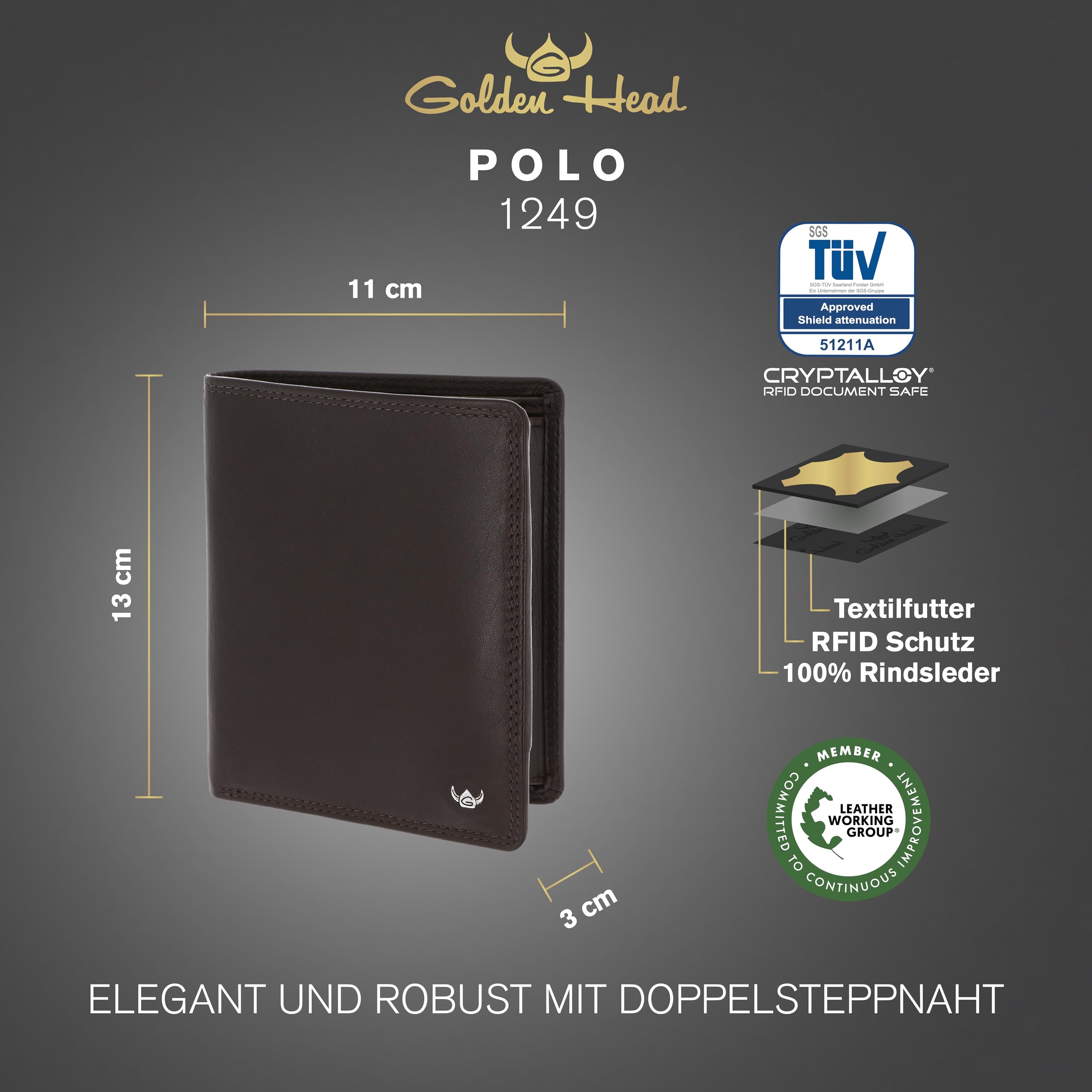 Golden Head Polo Kombischeintasche 1249 Geldbörse Blau RFID