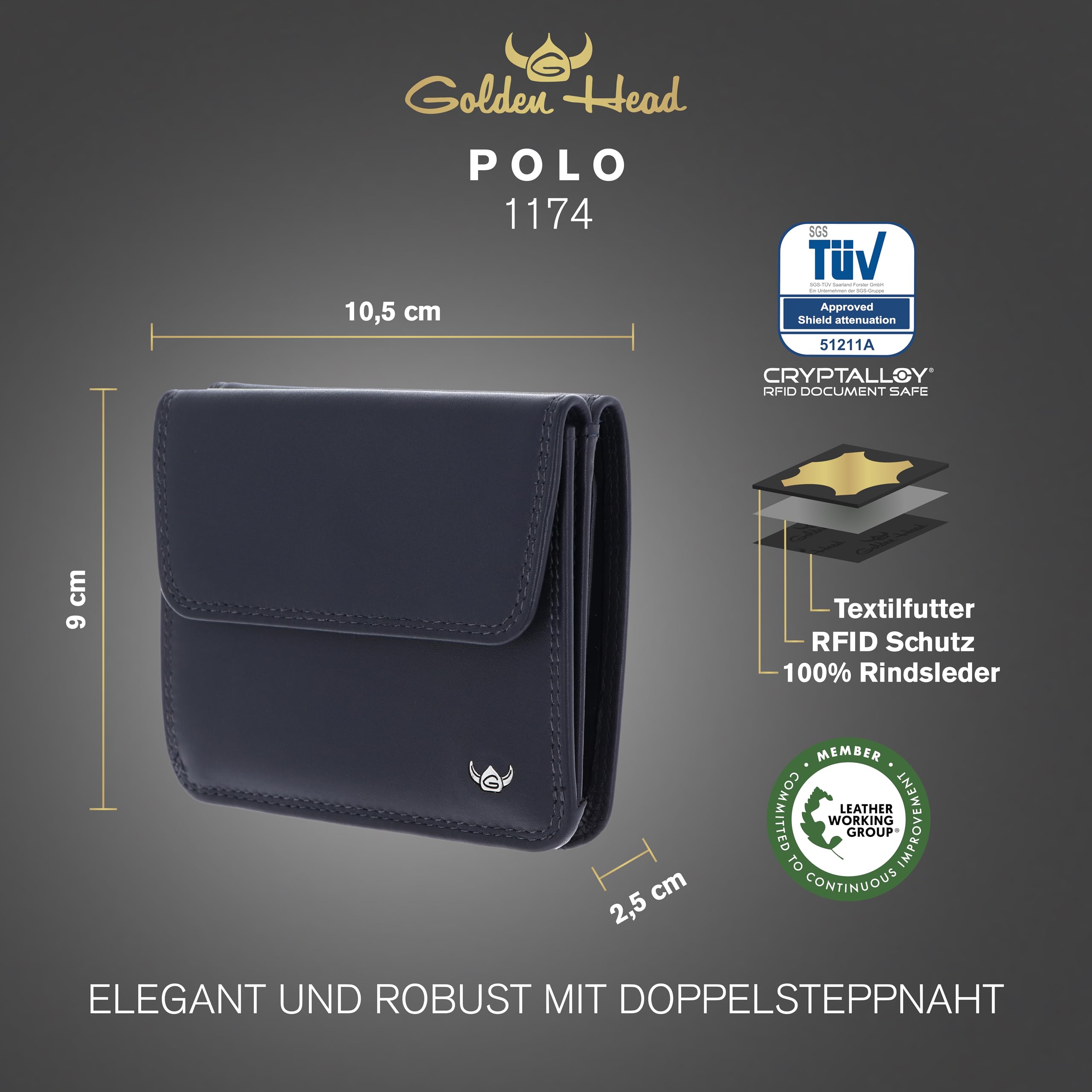 Golden Head Polo 1174 Überschlagbörse marineblau Rindsleder