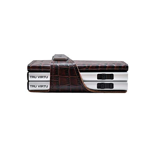 Tru Virtu Double Wallet Kartenetui Croco Brown Slim RFID Leder