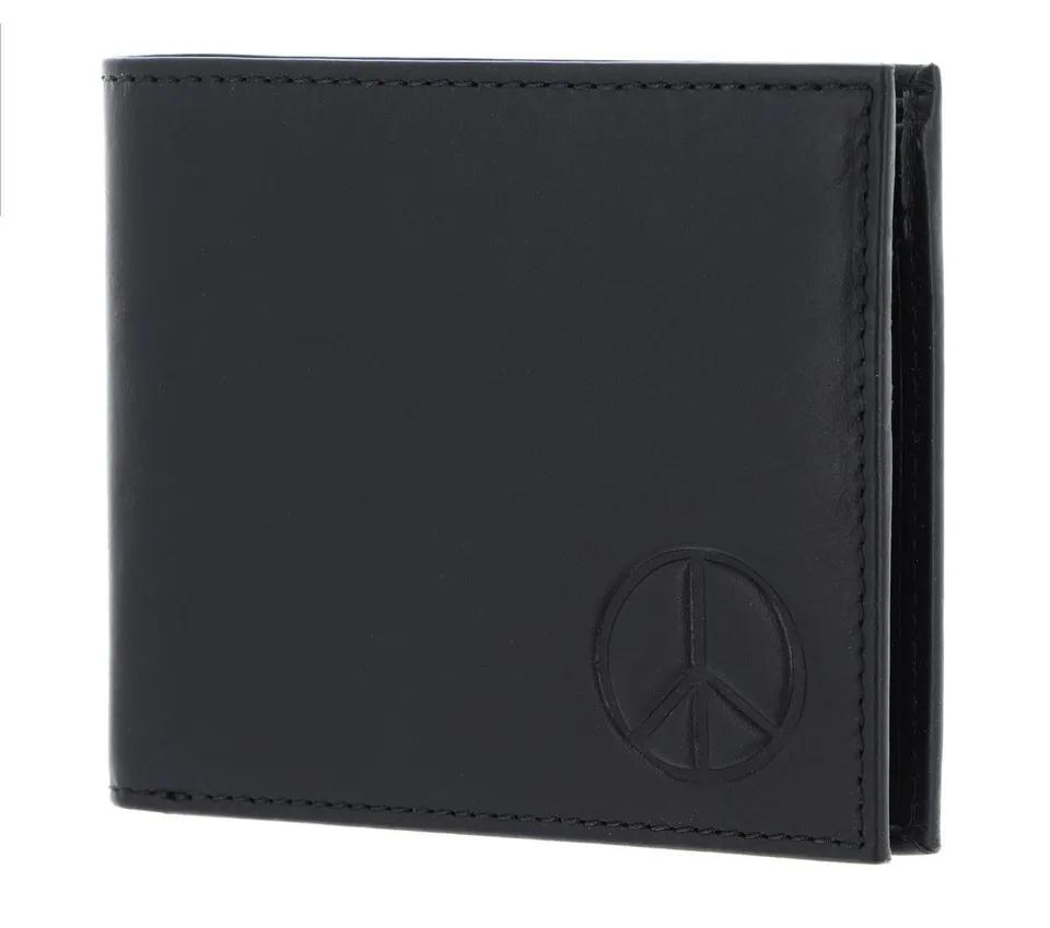 oxmox Leather Querscheinbörse Peace Schwarz RFID Leder