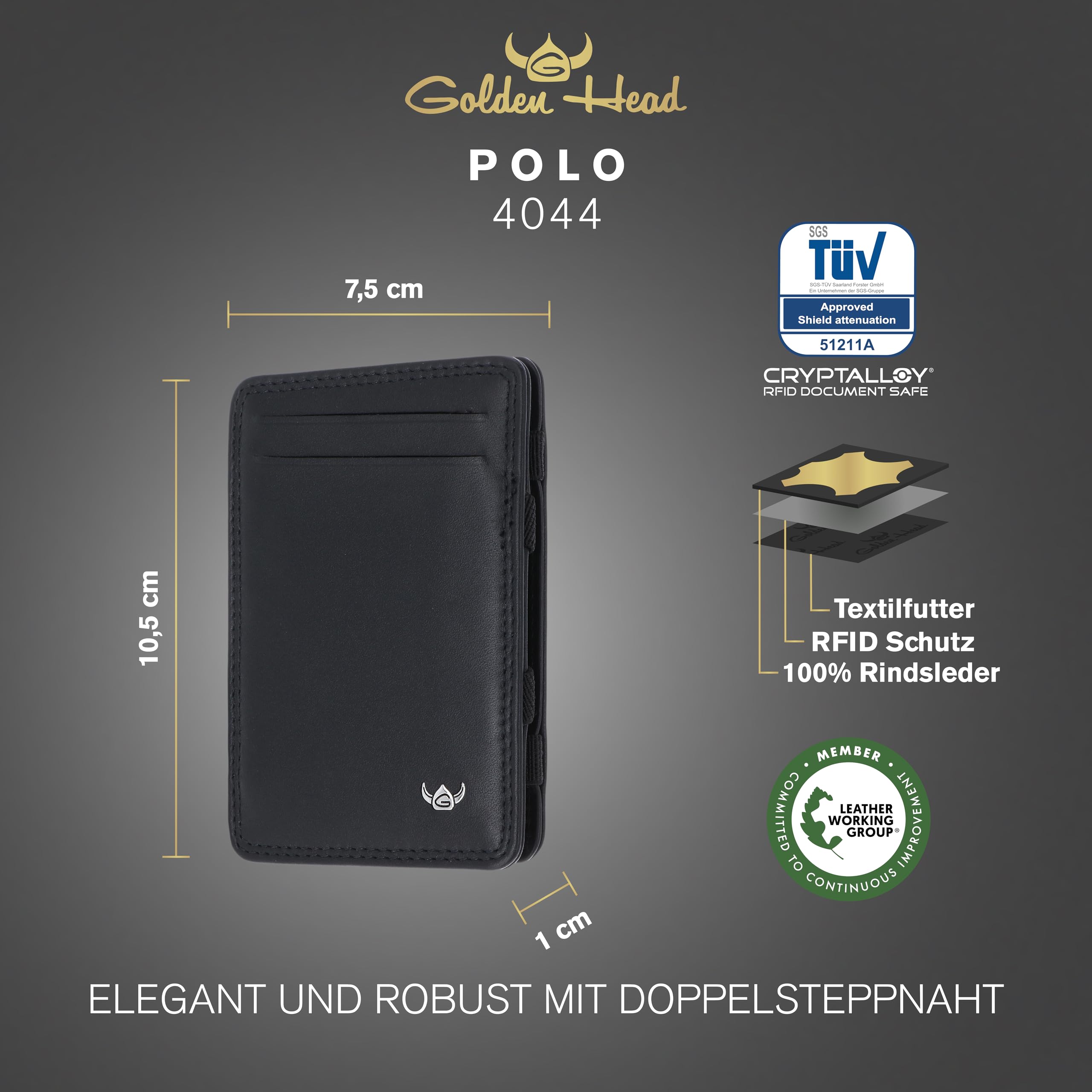 Golden Head Polo 4044 Kartenhalter Schwarz RFID Wunder-Börse