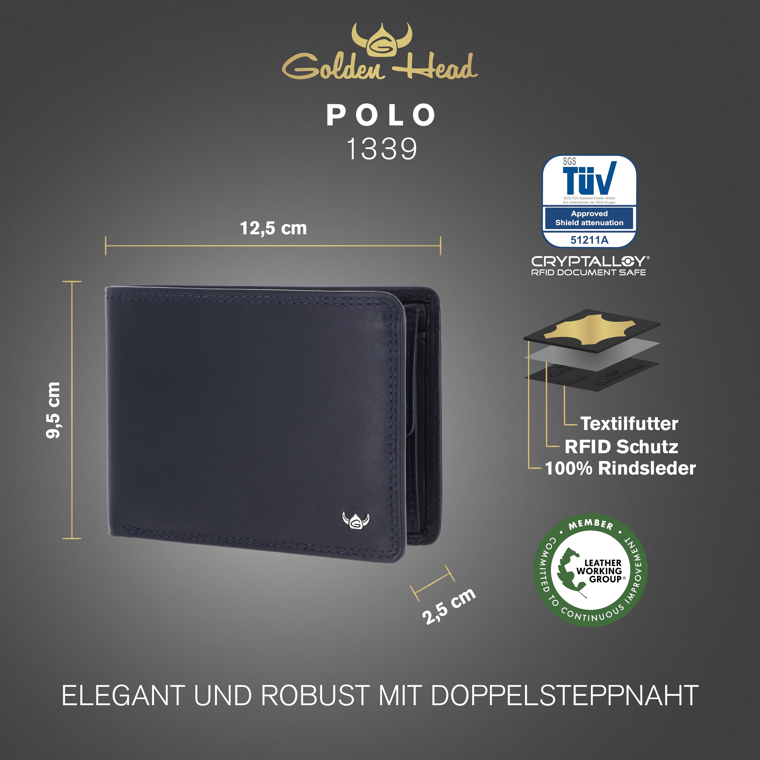 Golden Head Polo 1339 Geldbörse Marineblau RFID Leder