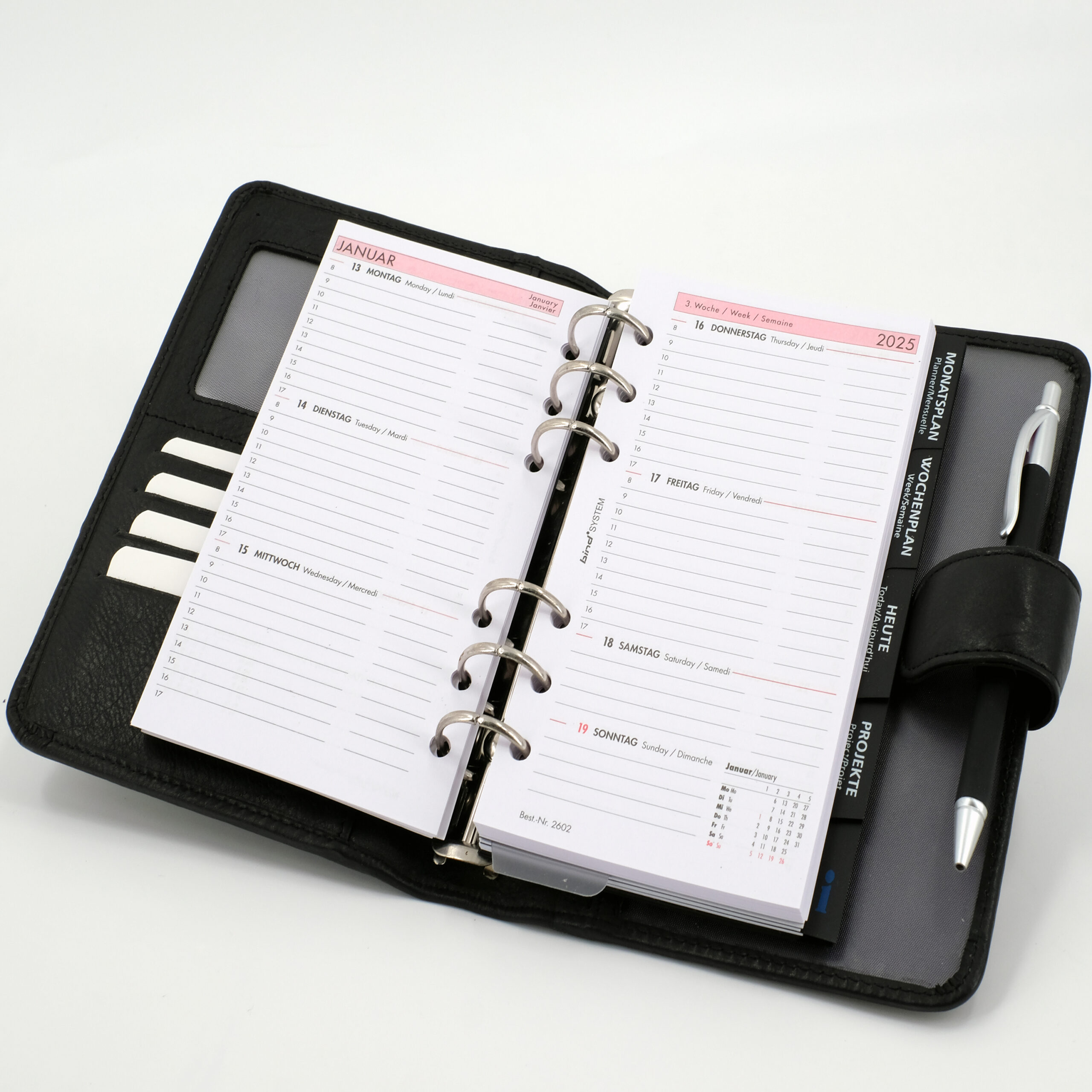 Alumaxx Systemplaner A6 schwarz mit Kalender 1 Woche 2 Seiten