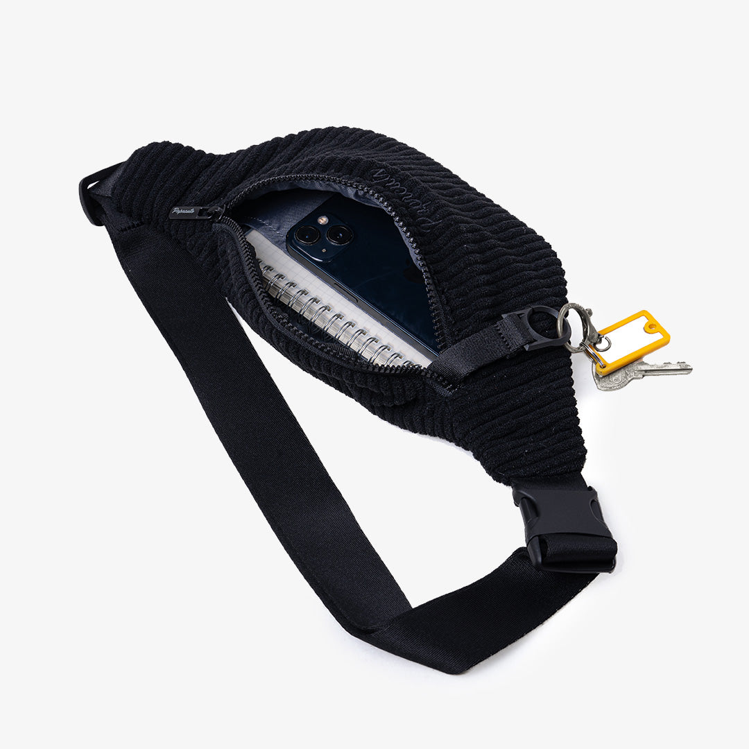 Paprcuts Capri Bauchtasche Just Black Cord Vegan 33 cm