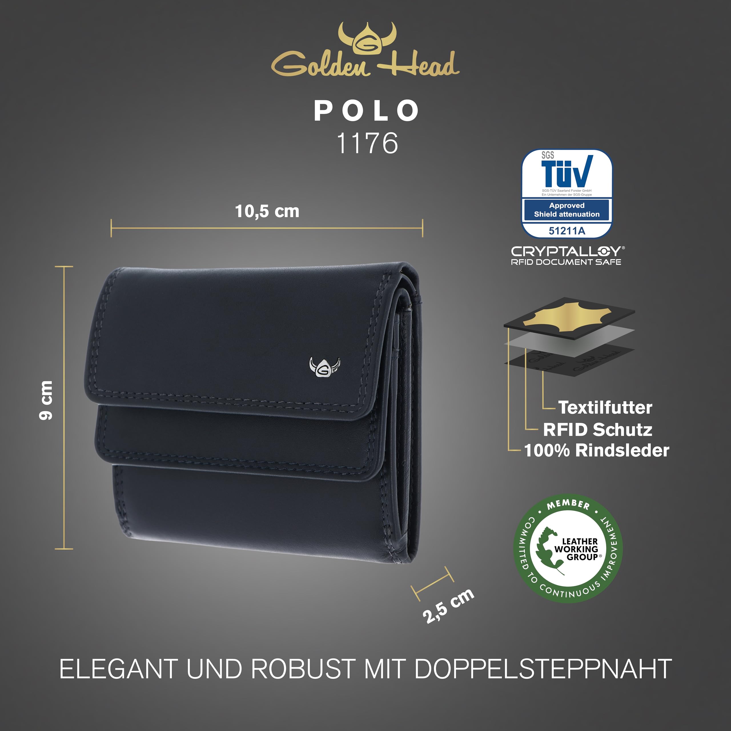 Golden Head Polo 1176 Geldbörse Marineblau RFID Rindleder